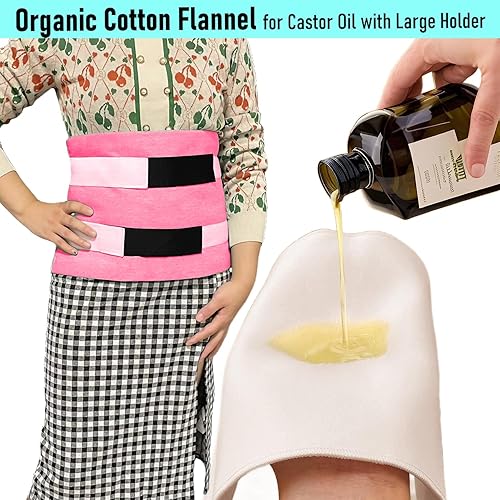 Miniatura 5 de Revolucionaria actualización Paquete de aceite de ricino con dos franela de algodón orgánico de triple capa, paquete de aceite de ricino