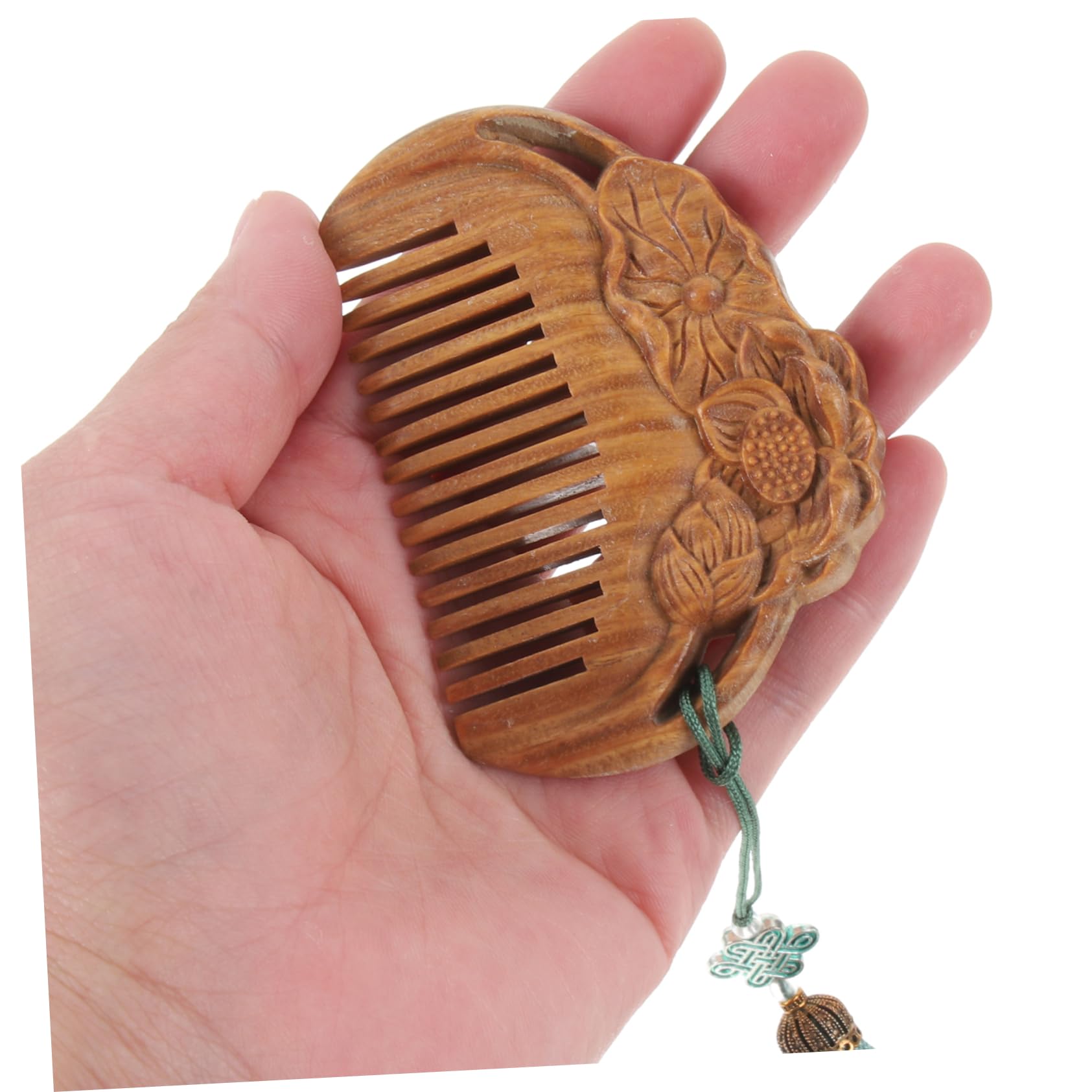 Peine Elegante de Madera de sándalo Tallada para peinar el Cabello Rizado (Multicolor, 7 x 6 x 0,60 cm)