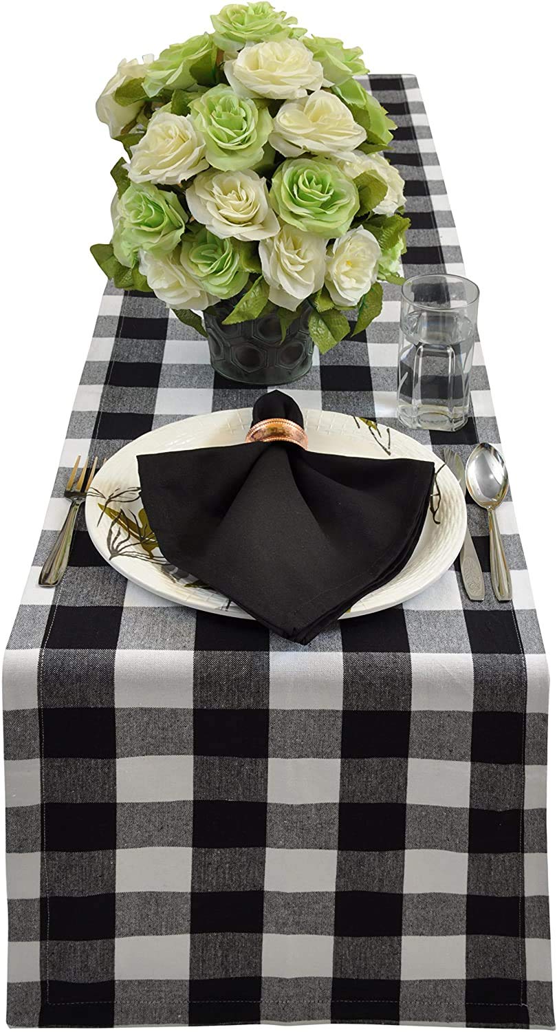 ATOOTFUSION Buffalo Check Table Runner Cotton-Polyester Blend Handmade Black and White Plaid for Family Dinner, Outdoor or Indoor Parties, Farmhouse, Festival Gathering (Table Runner - 13 x 72 Inches)