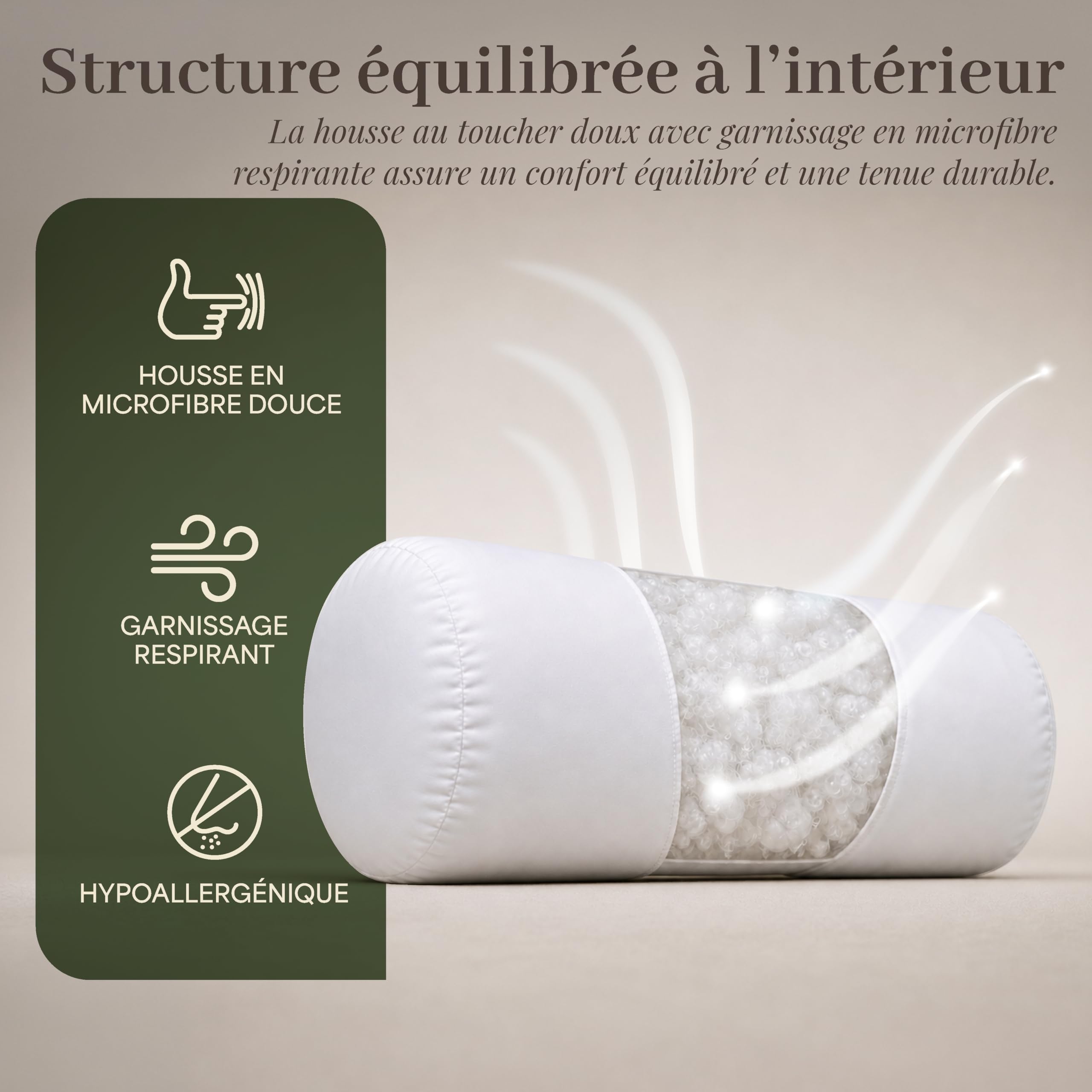 FAM Home Traversin 160 cm 1 pcs - Oreiller Traversin 21 x 160 - Polochon 160 cm pour 2 Personnes Orthopédique Respirant Lavable Fibres Creuses en Polyester Recyclé qualité hôtelière Douce