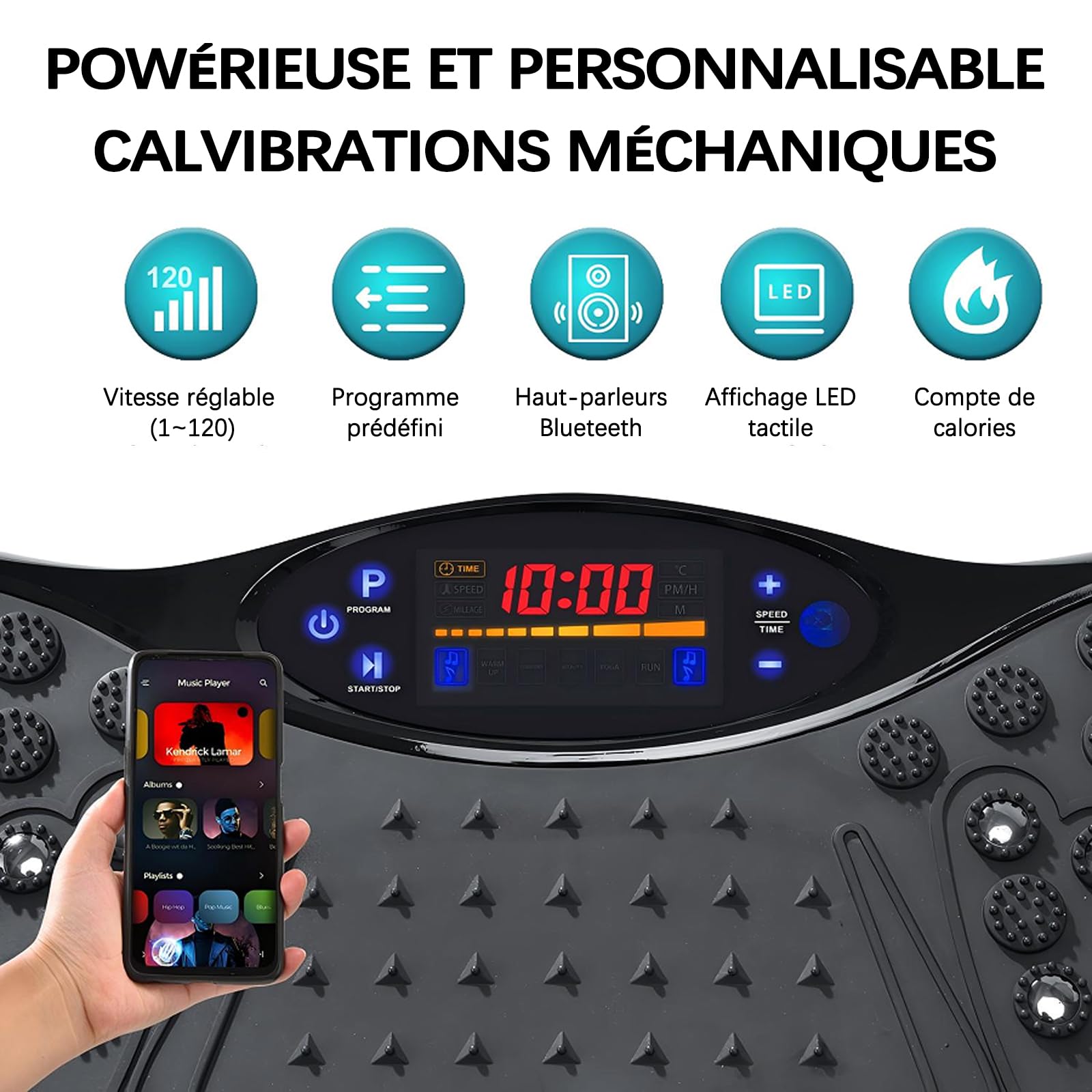Plateforme Vibrante Perte de Poids, 2025 Amélioré Plateforme Fitness Vibration Plate pour le Drainage lymphatique, 120 Vitesses Réglables Avec Une Capacité de 450 Lb,Convient Pour le Fitness