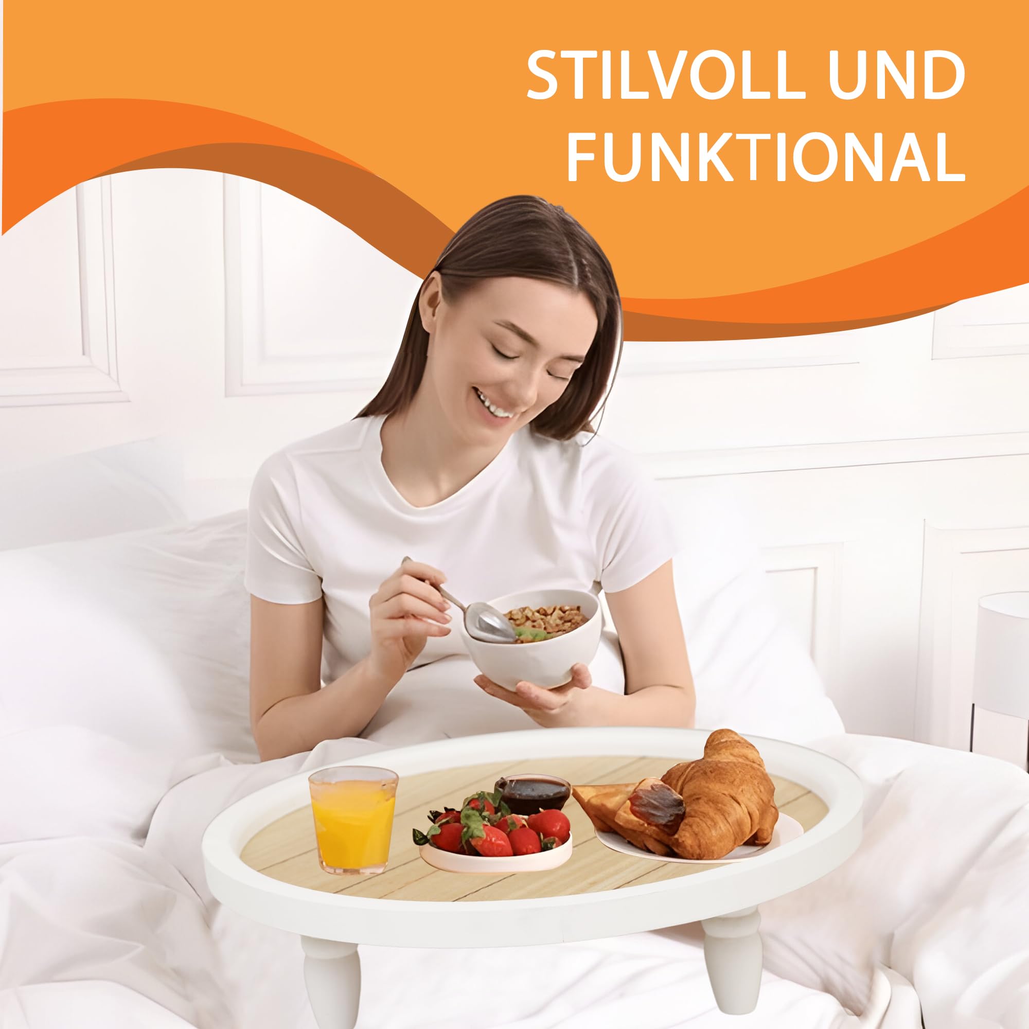 Vassoio Di Servizio Rotondo In Legno - Per Colazione, Pane E Frutta - Design Elegante Per Casa E Ristorante - Foto 2