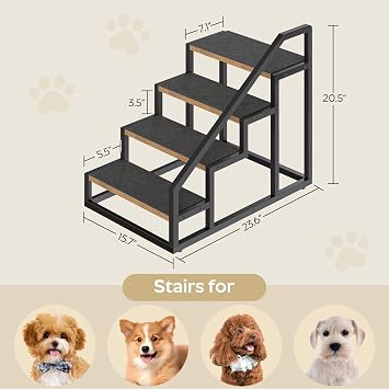 YATINEY Dog Stairs for Small Dogs, 4-Steps Dog Steps for High Beds and Couch, 20.5H Pet Steps with Non-Slip, Rustic Brown and Black LT01BR