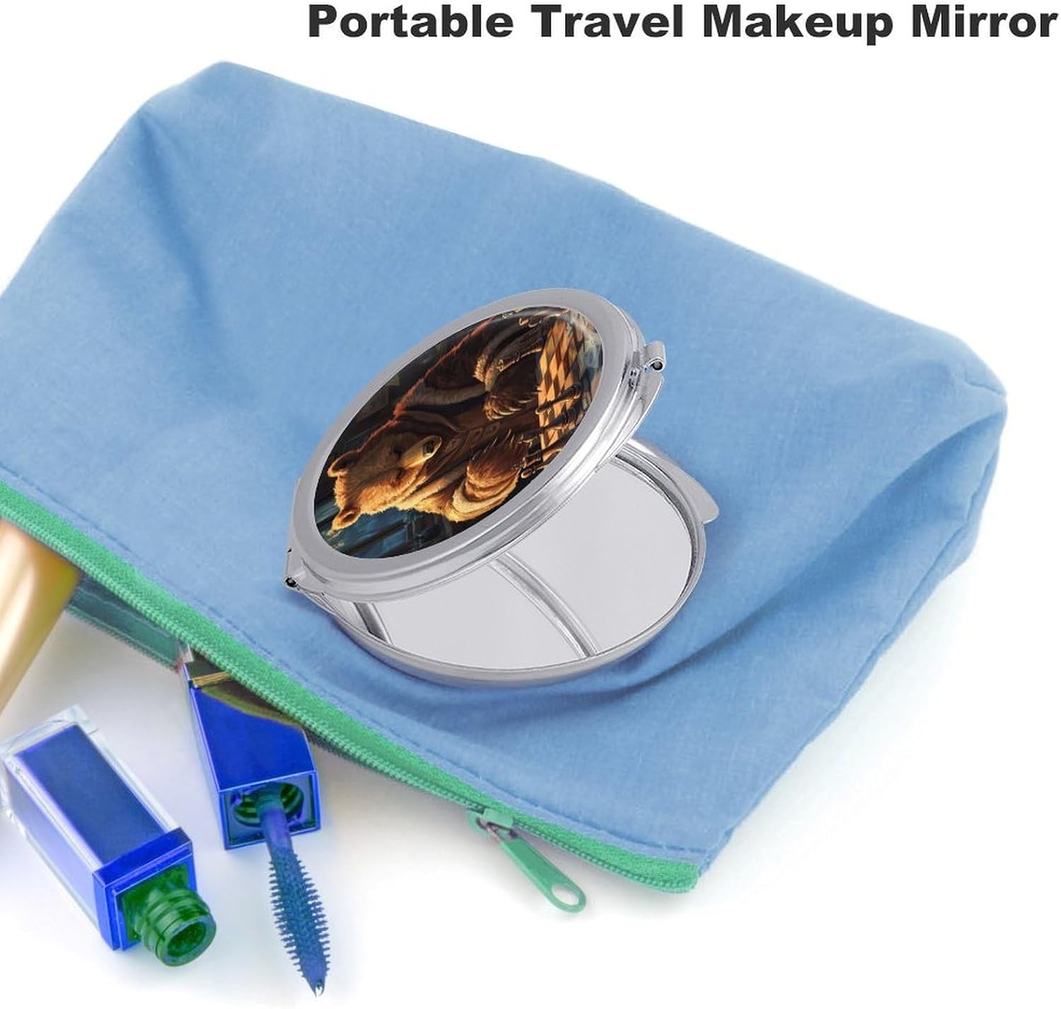 Bear Playing Chess Compact Makeup Mirror Mini Foldable Cosmetic Mirror Portable Travel Mirror for Purse Pocket