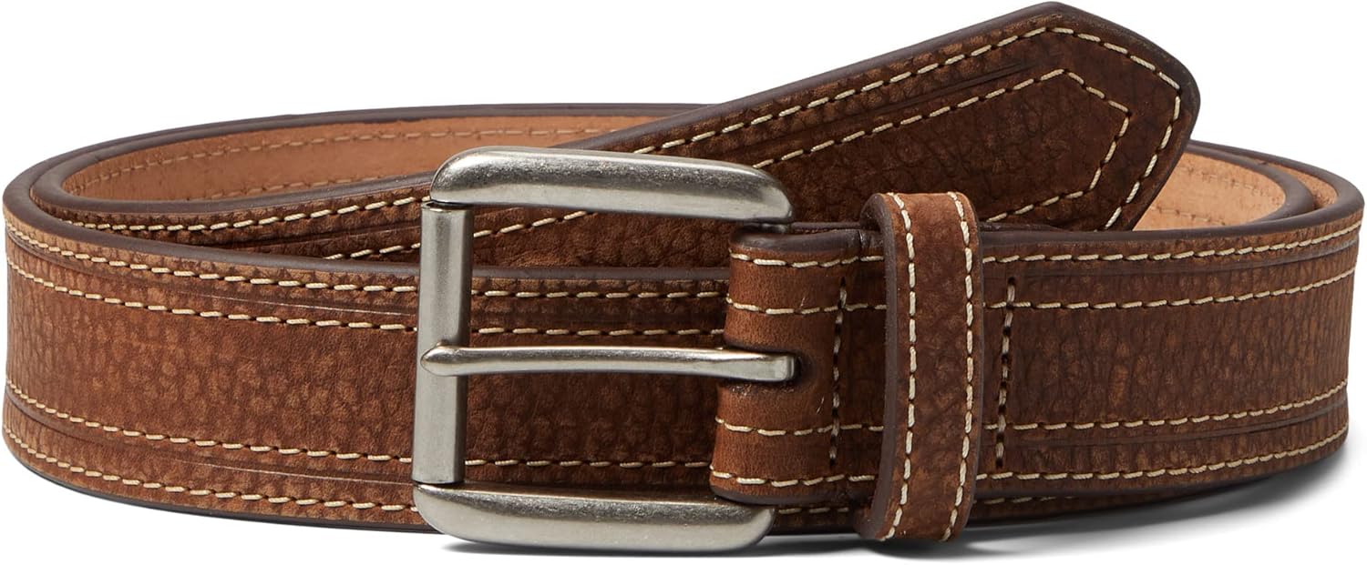 ARIAT Men's Genuine Leather Belt, Brown with Contrast Double Stitching, Stitched Buckle