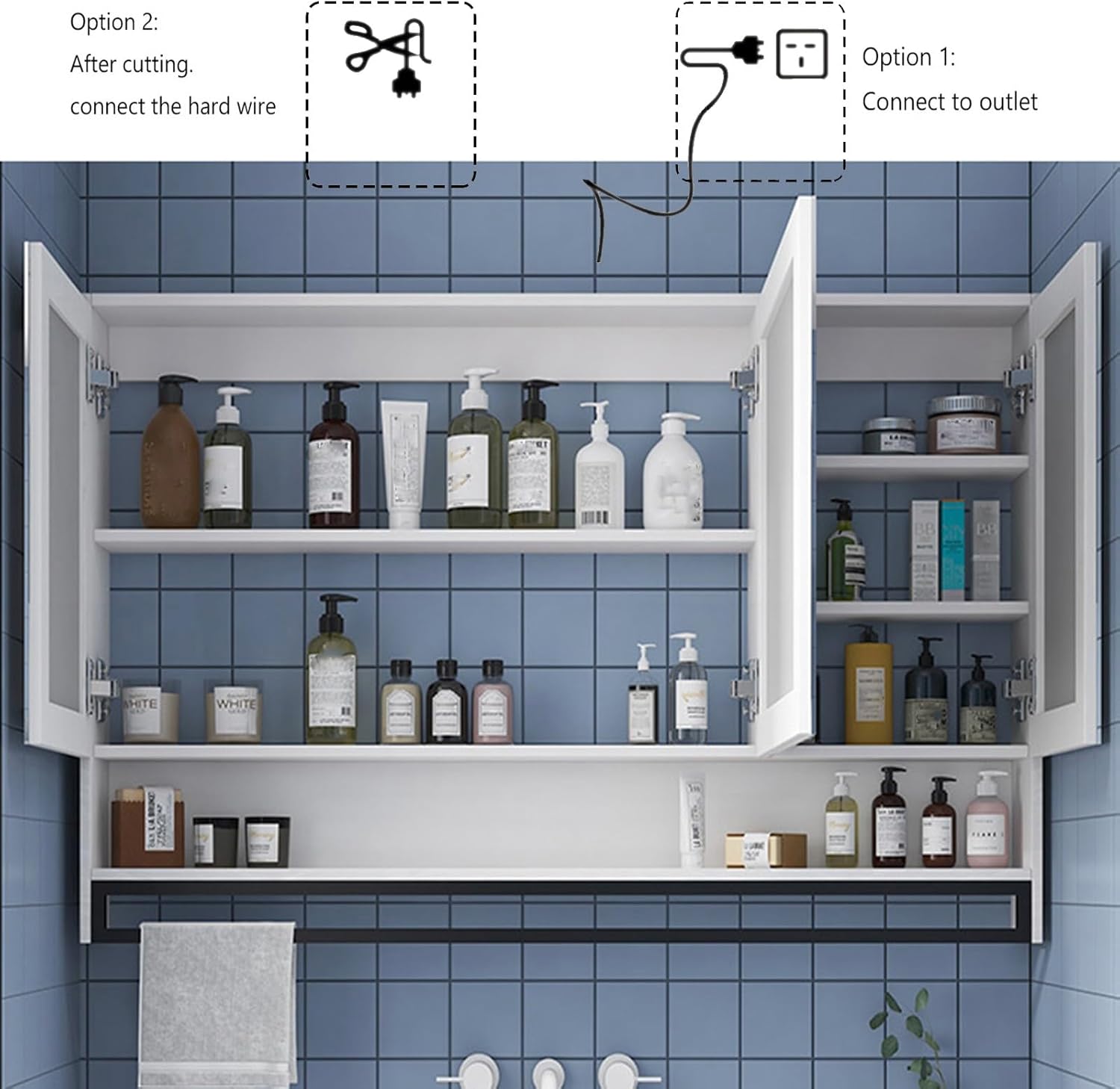 Bathroom Mirror Cabinet with Defogger Light Wall Mounted Storage Cabinet,A-W90*H75cm/W35.4*H29.5in