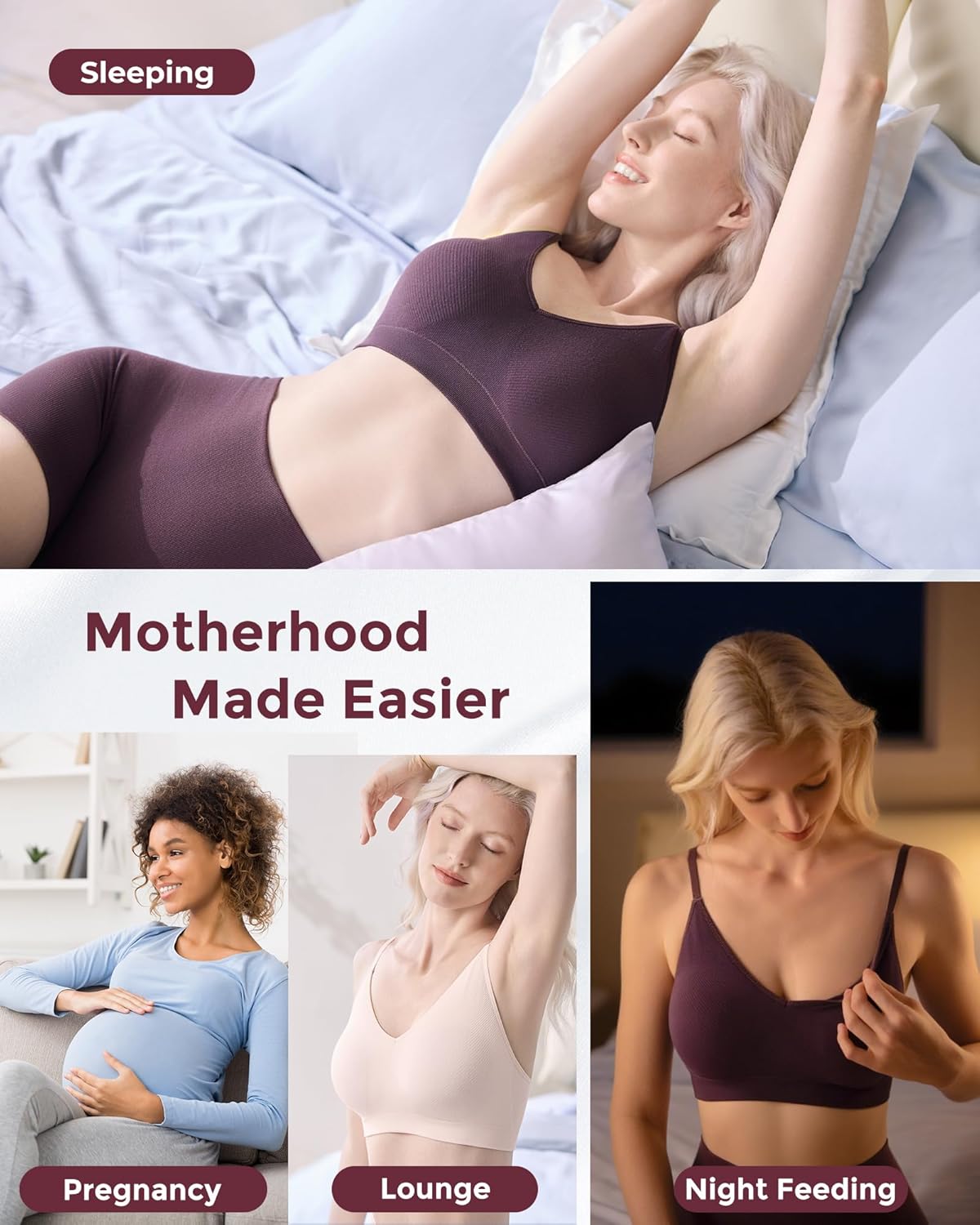 Momcozy Nursing Bras for Breastfeeding and Sleep, Seamless Soft & Stretchy Maternity Bra, V Neck Wireless Pregnancy Bralette