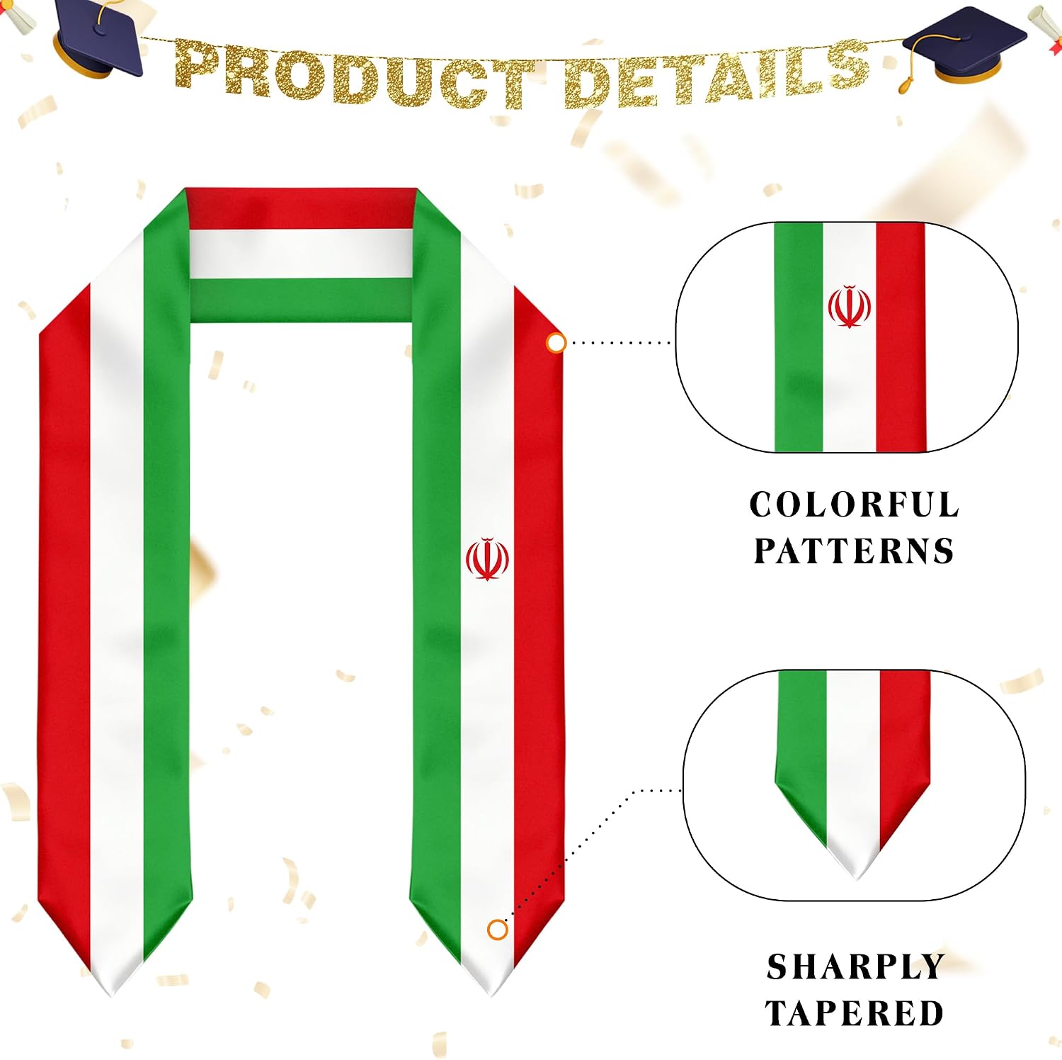 Iran Flag Graduation Stole Sash for Study Aboard International Students Abroad Adult Unisex