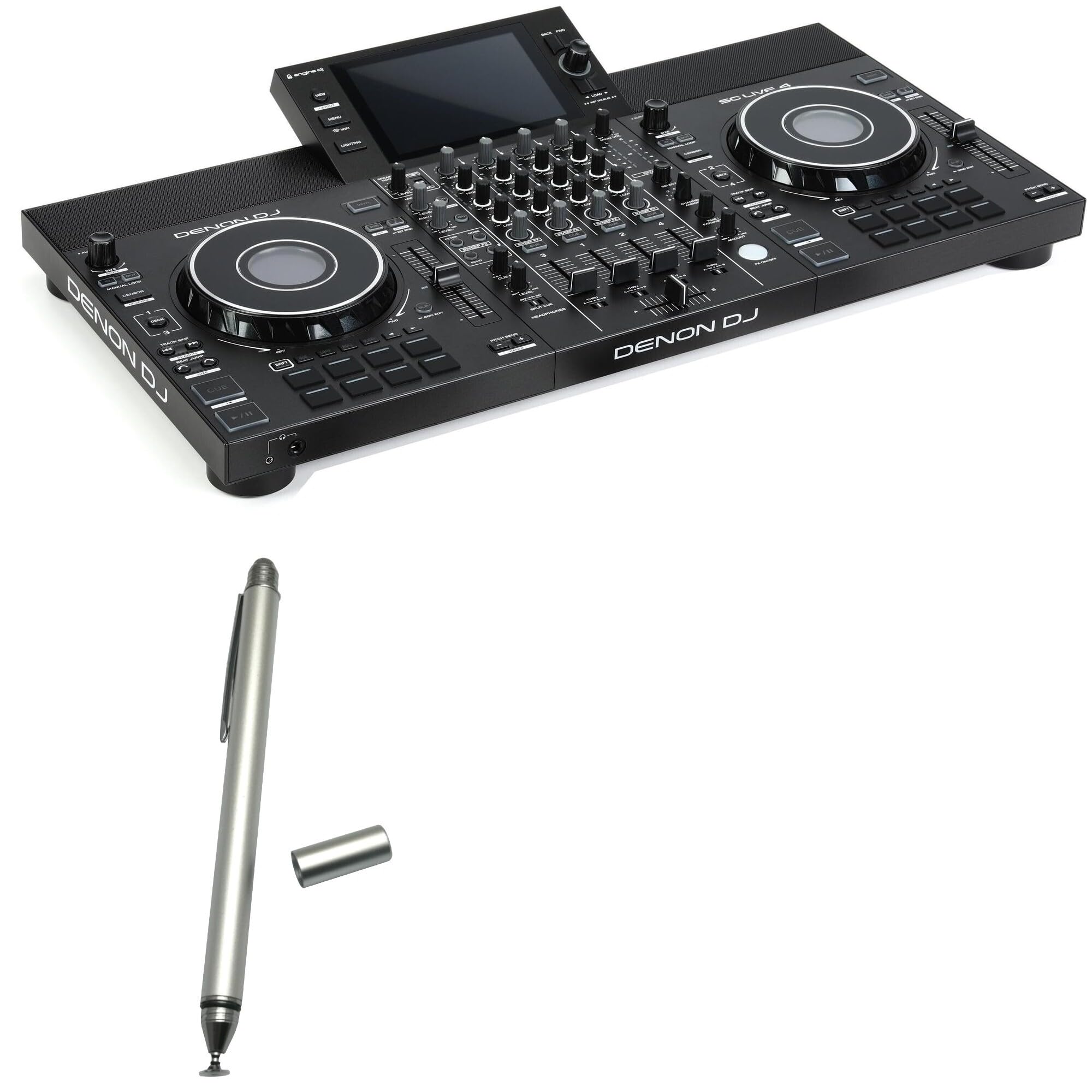 BoxWave Stylus Pen Compatible with Denon DJ SC Live 4 - DualTip Capacitive Stylus, Fiber Tip Disc Tip Capacitive Stylus Pen - Metallic Silver