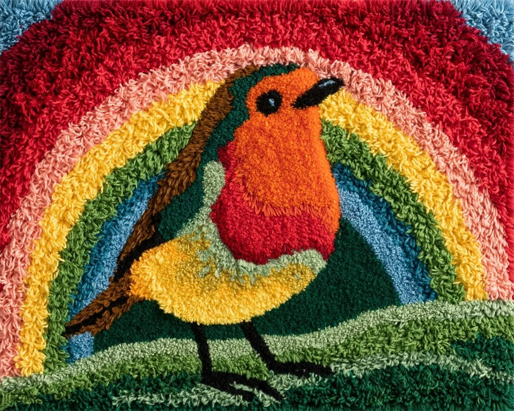 FWRTYCB Latch Hook Rug Kit Robin Under a Rainbow