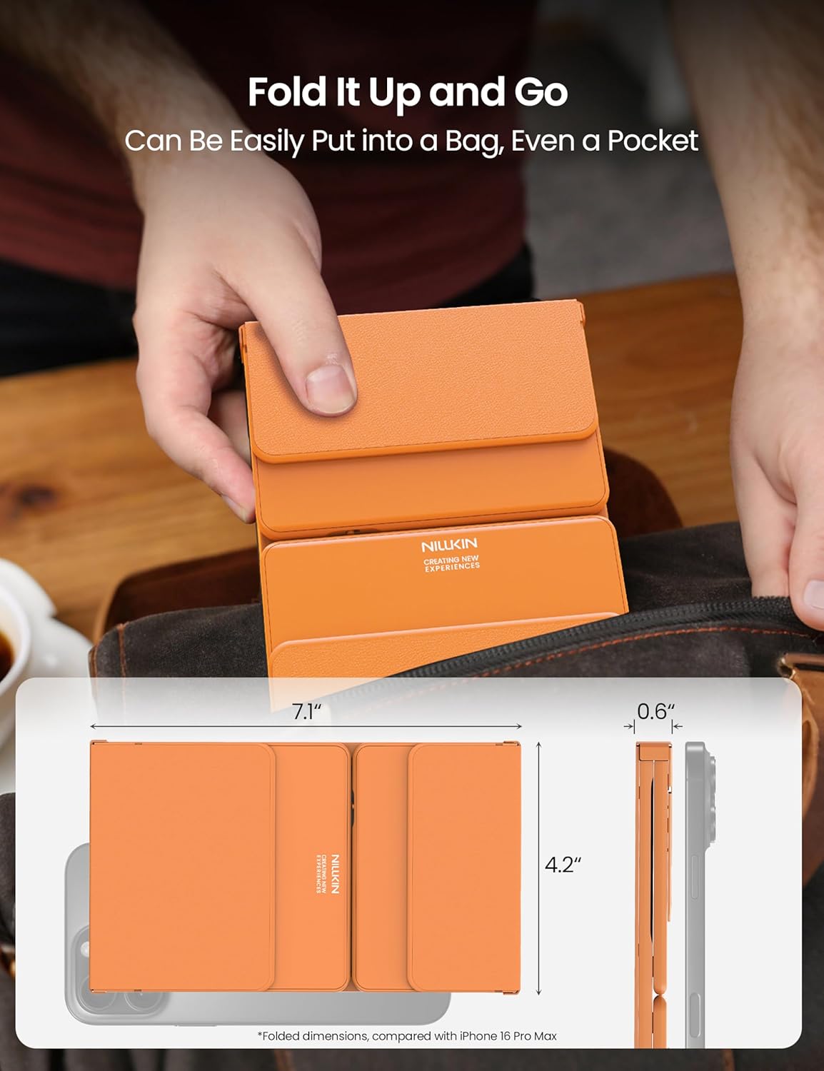 Nillkin Foldable Travel Keyboard with Touchpad & Number Pad, Bluetooth Wireless Portable Folding Full Size Keyboard with Trackpad for PC Laptop iPad Tablets Smartphone, Silicone Leather Cover, Orange