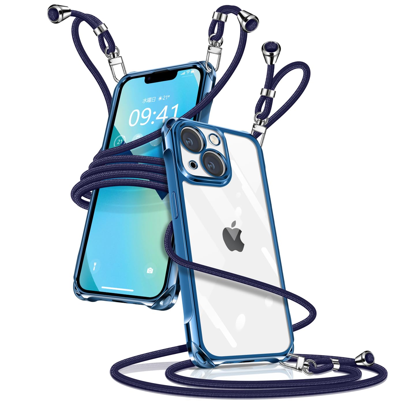 iPhone13miniケース　ブルー　青　ショルダースマホケース　紐付き Amazon.co.jp: Muciyazi 用の iPhone13 mini ケース クリア ショルダー