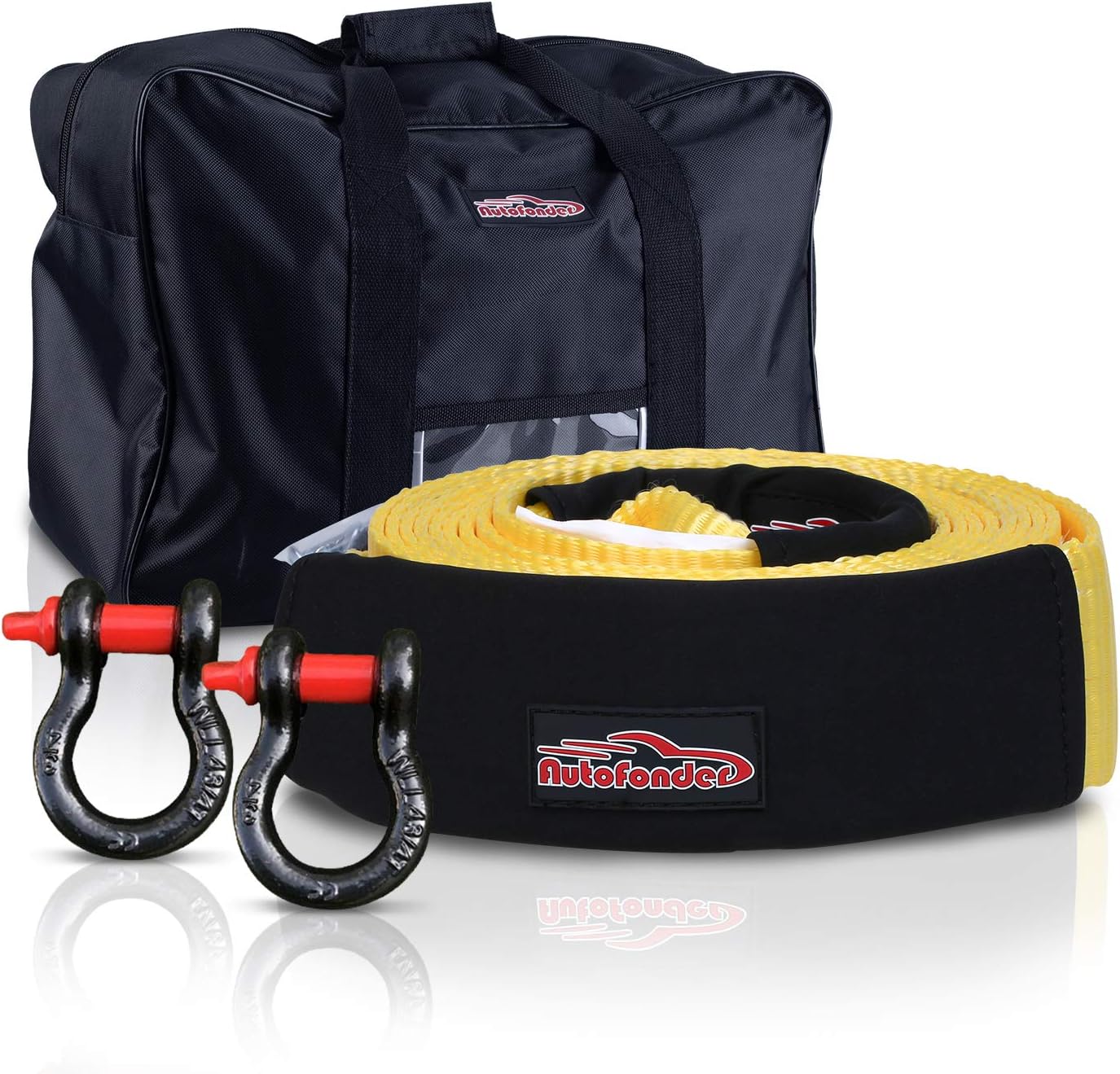 Heavy Duty Tow Strap 12T Recovery Kit: 4WD Tow Strap + 3/4 Bow Shackle (2pcs) + Storage Bag (20ft)