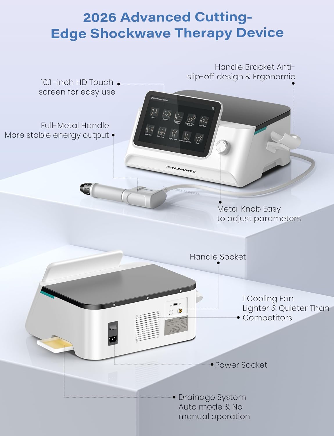 2026 Upgraded Shockwave Therapy Machine, Non-Invasive Extracorporeal ESWT Shockwave Therapy with 8 Heads for Pain Relief, Muscle, Joint & Tissue Regeneration, 10 Bar & 10 Modes for Home & Institution