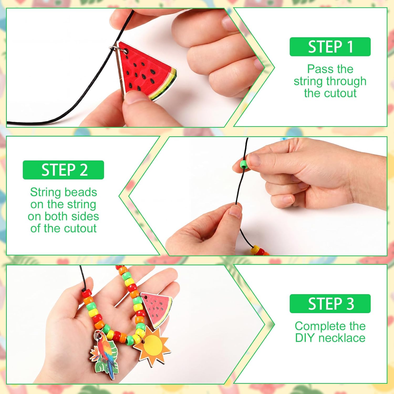 Ferreve 48 Sets Summer Hawaii Bead Necklace Crafts Kit Making Your Own Summer Necklace Craft Gifts Hawaiian Flamingo Leaf Tropical Design Beads DIY Necklaces Supplies