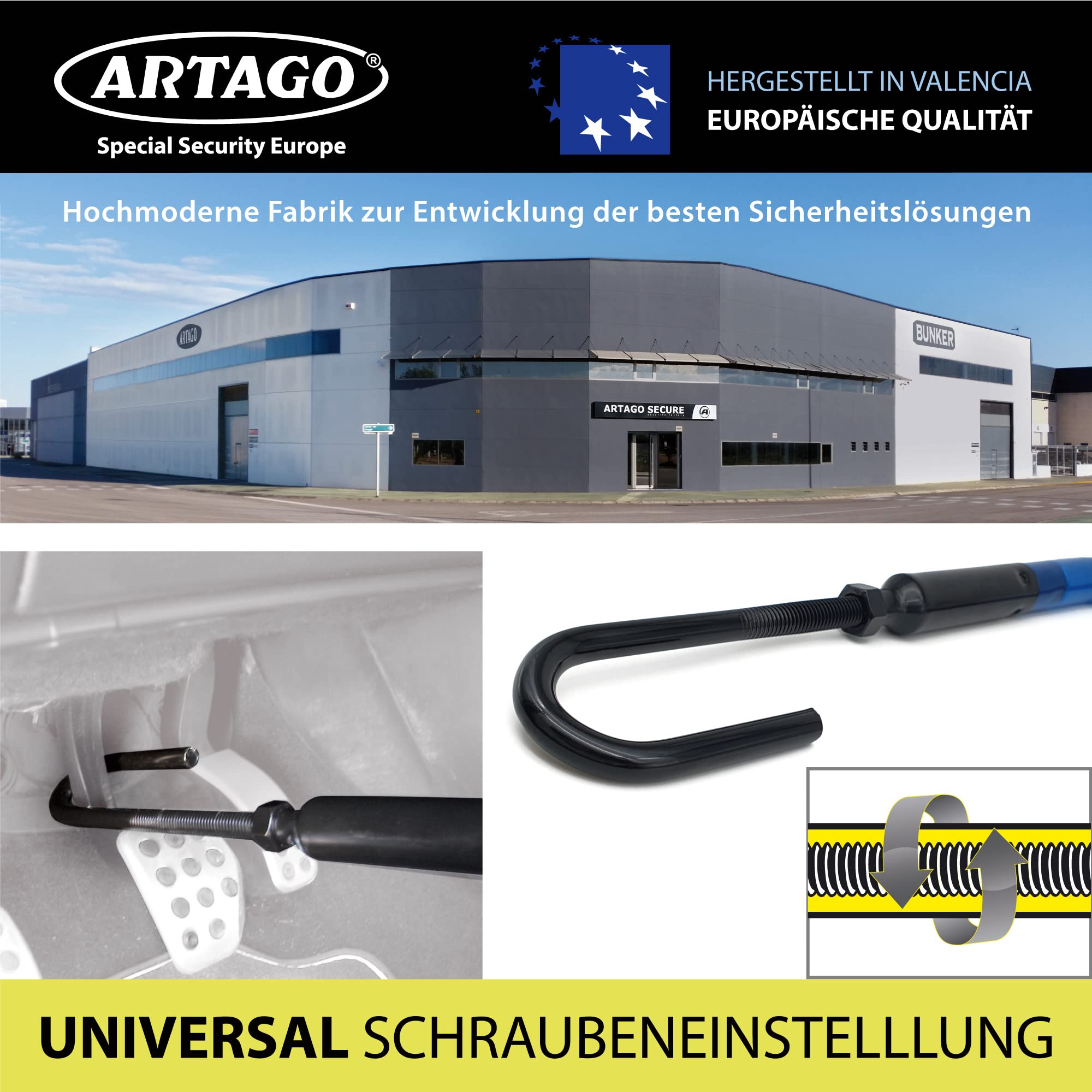 Artago 880/B Lenkradschloss Pedal EASY HOOK, Lenkradkralle, Diebstahlsicherung Lenkrad Pedal Auto, Gelenkig und Gepanzert