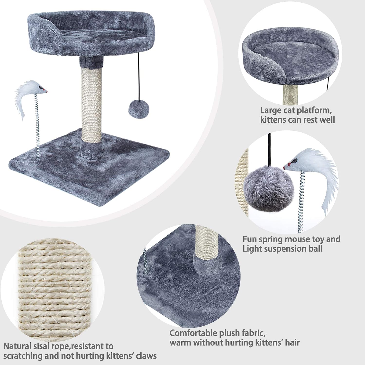 YUFU Cat Tree Tower with Natural Sisal Scratching Posts Large Platforms Cat Activity Platform Furniture with Funny Toys for Kittens Small Cat Playing Relaxing Sleeping
