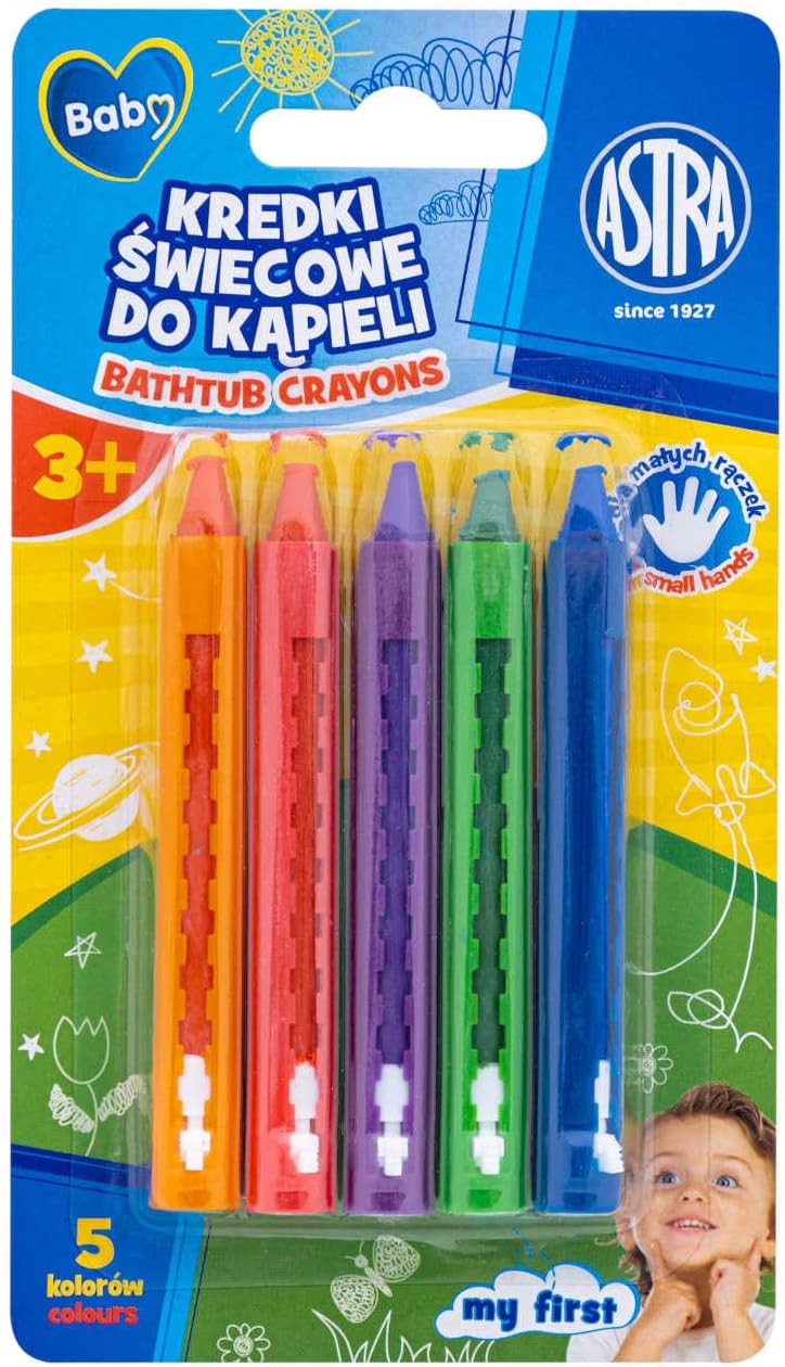 Astra Baby Bath Colouring Pencils, 5 Colours, for Children from 2 Years, Multicoloured, Non-Toxic, Washable