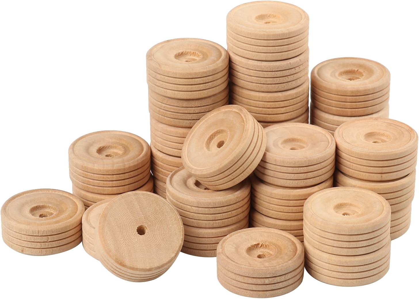 Wooden Wheels, 100 PCS, 1.18 inches, Treaded Wooden Tires Wheels with 0.14" Hole Perfect for DIY Wood Carft Projects and Trucks, Car Models, by GNIEMCKIN.