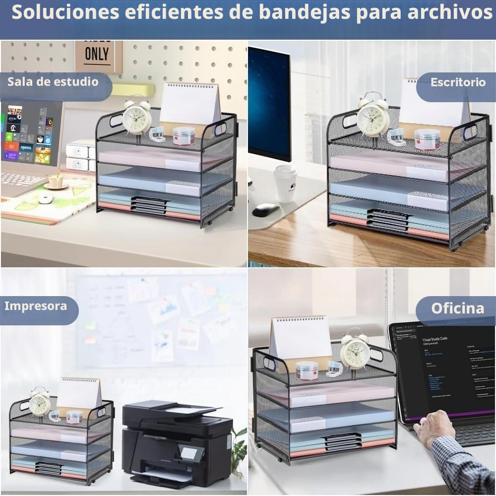 LATERN Bandeja de Malla Metálica 4 Niveles 32CM x 28CM x 24CM Organizador Extraíble para Archivadores