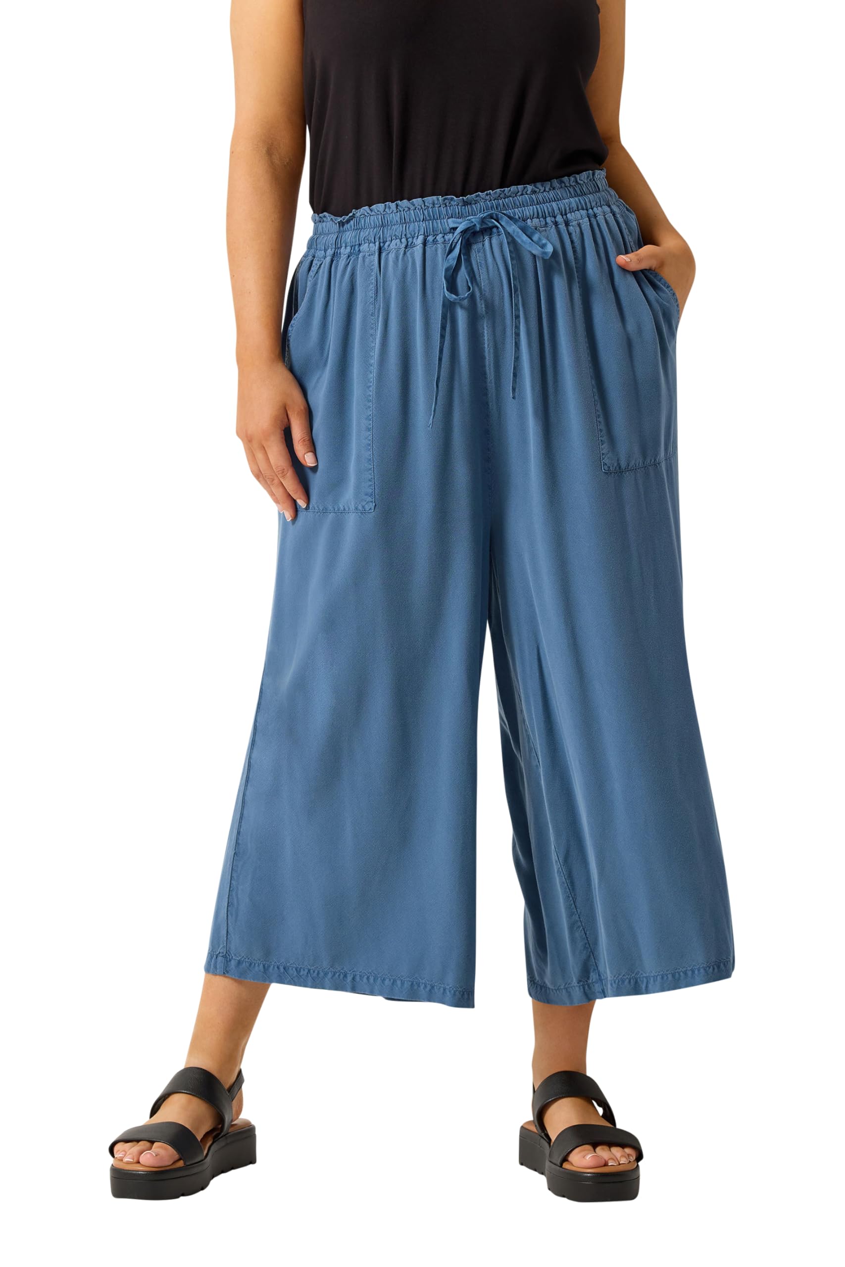 Yours Women's Chambray Culottes in Mid Blue | Size: 26-28