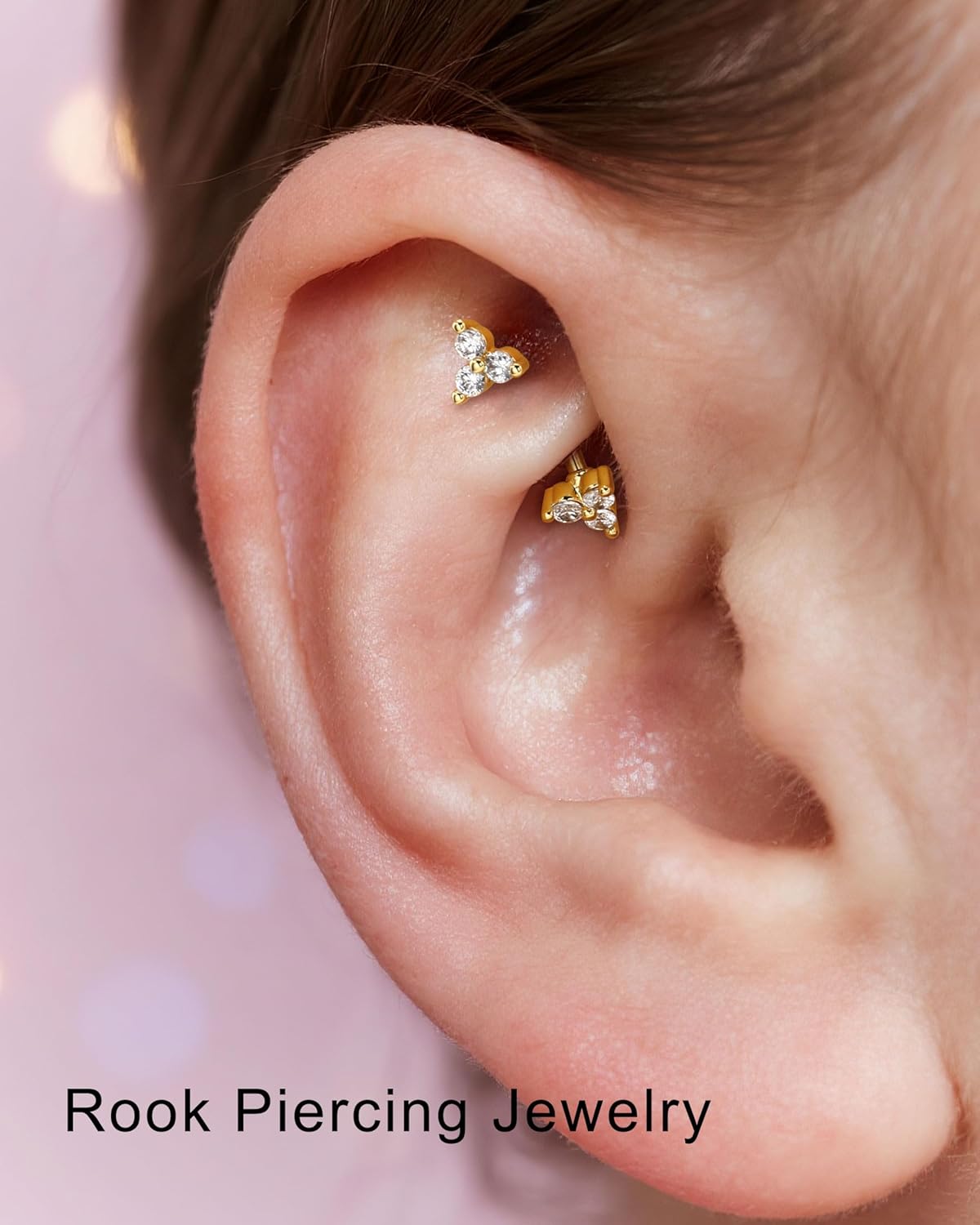 Jewseen Titanium Rook Piercing Jewelry 16G Flower Rook Earring for Women Surgical Steel Eyebrow Piercing Jewelry Gold Eyebrow Rings Curved Barbell Vertical Earrings - Image 2