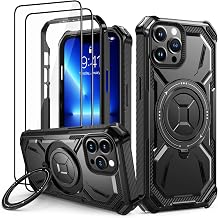 Lanhiem iPhone 13 Pro Case, 14FT Shockproof, 360° Stand, Black | Magnetic with 2 Tempered Glass, Military Rugged Armor Full Body Protection, Durable Case for iPhone 13 Pro
