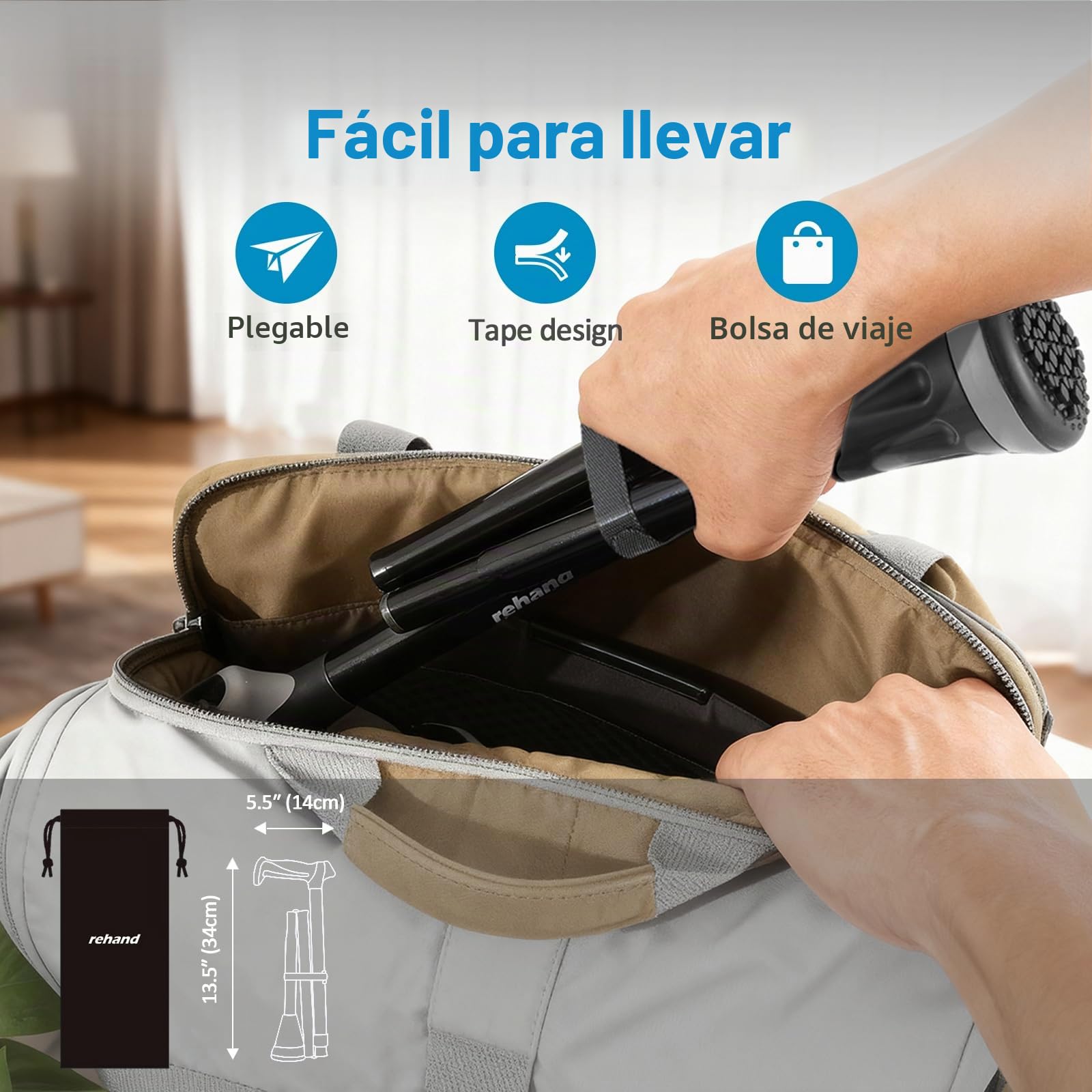 Rehand Bastón Plegable Todo Terreno, Bastones para Mujeres y Hombres, con Punta Giratoria y Ayuda de Movilidad de Alta Resistencia, Bastón Ajustable para Ancianos y Mujeres