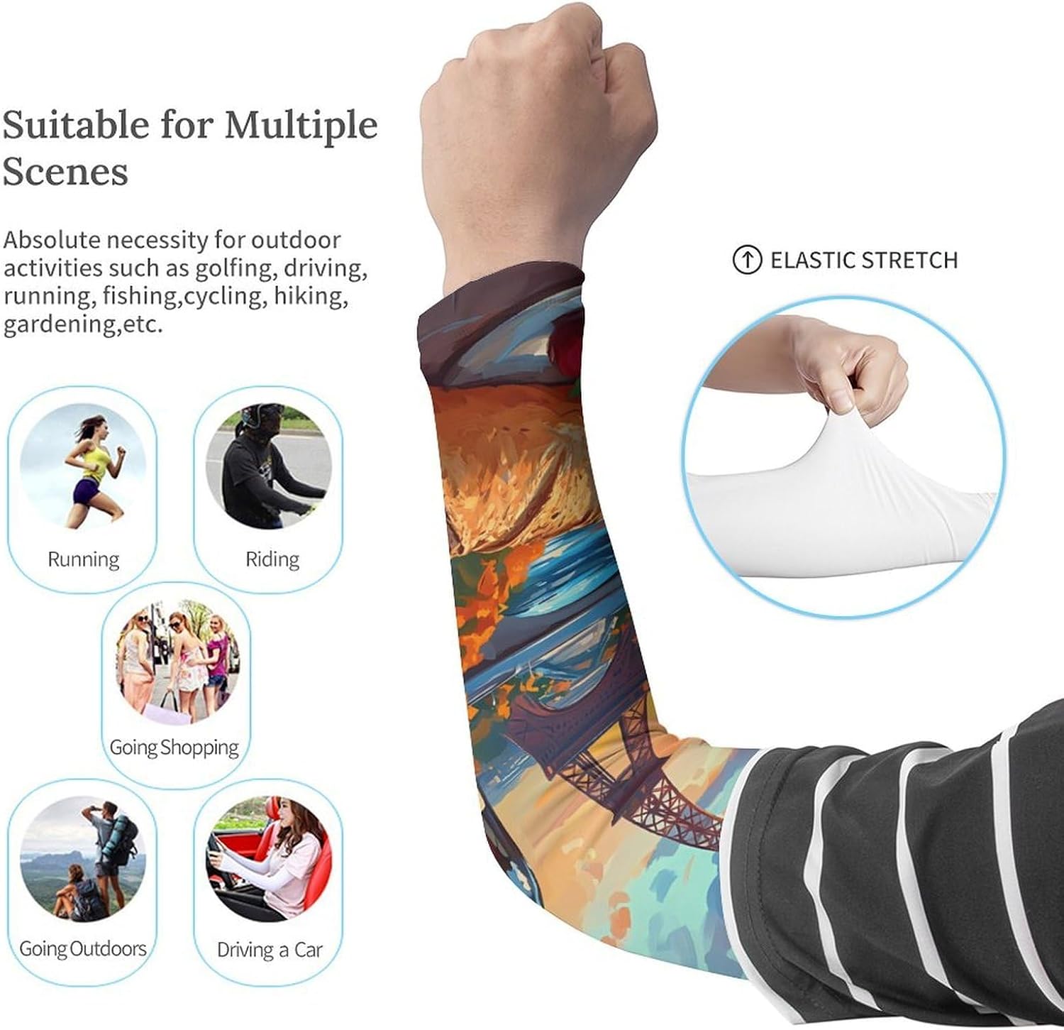 French Bread Wine Bottle Eiffels Tower Arm Sleeves Cooling Sun Protection Sports Compression for Golf Basketball