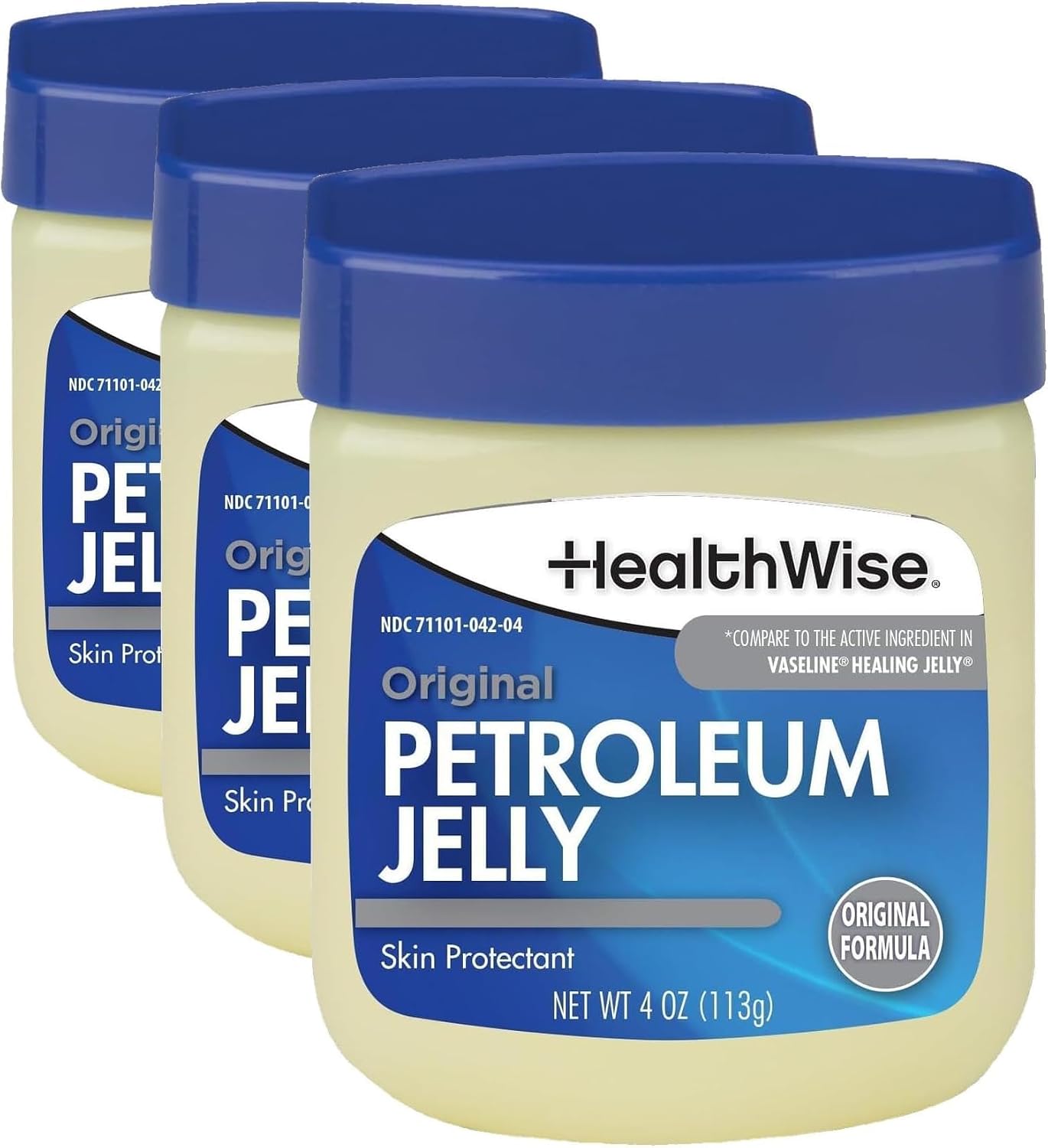 HealthWise Petroleum Jelly | Skin Protectant | Original Formula | Relieves Dry Skin | Protects Minor Cuts, Scraps, Burns | 4 oz. Jar | (Pack of 3)