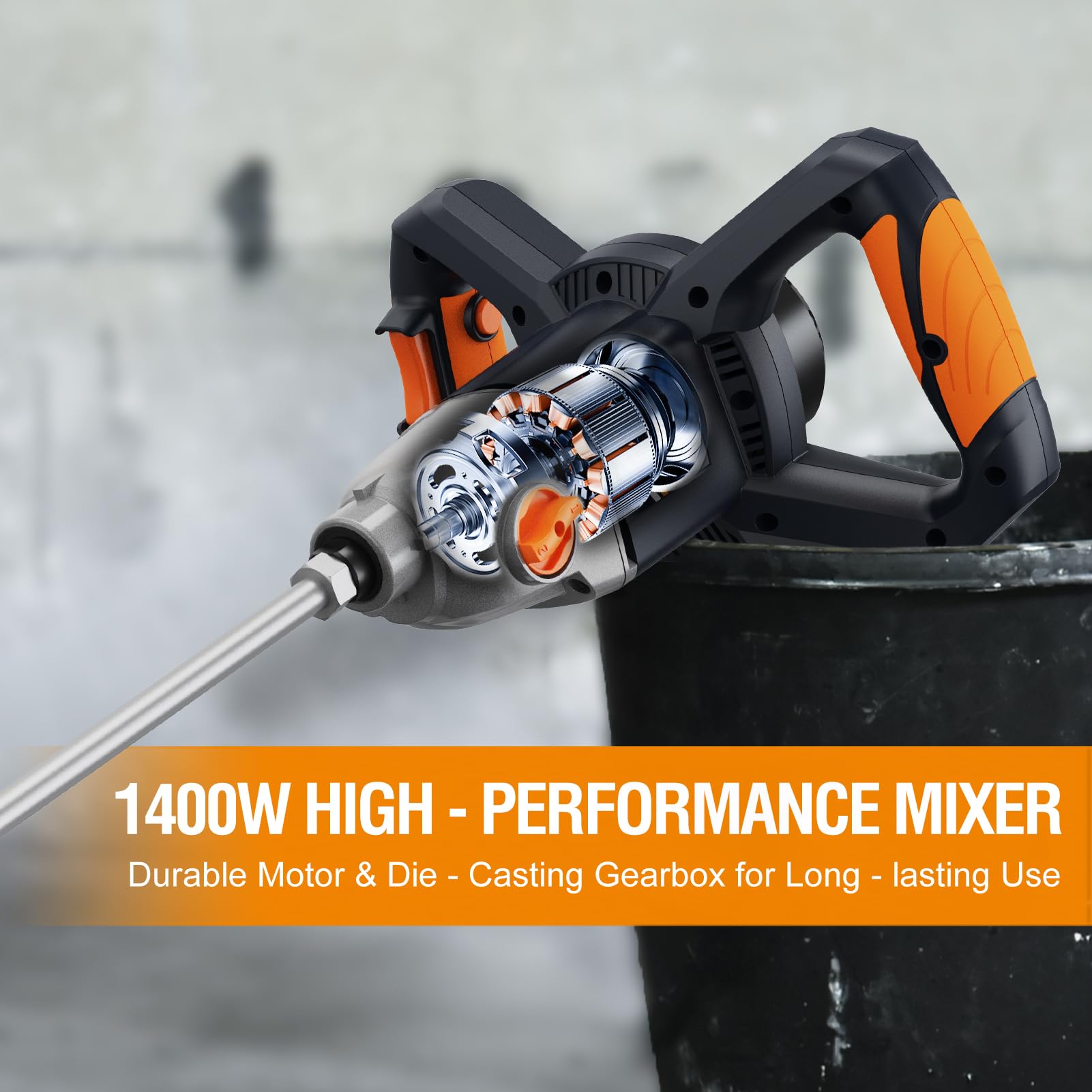 MAXXT Malaxeur 1400W avec Boîte de Vitesses 2 Vitesses & Démarrage Progressif | Compatibilité M14 | Moteur à Service Continu | Inclus Hélice 140mm + 2 Clés | Vitesse à Vide 0-480/800 tr/min | 220-240V