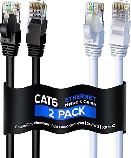 Maximm Cat 6 Ethernet Cable 12 Ft, (2-Pack) Cat6 Cable, LAN Cable, Internet Cable, Patch Cable and Network Cable - UTP (Black & White) 12 Feet