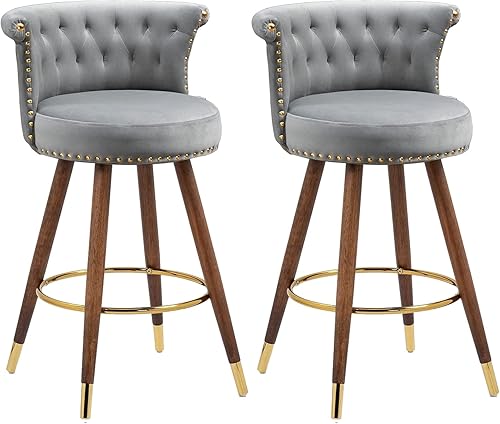 Miniatura 1 de Deolme Taburetes de bar giratorios de terciopelo de 27 pulgadas, sillas de bar modernas de altura de mostrador con respaldo, taburetes de bar