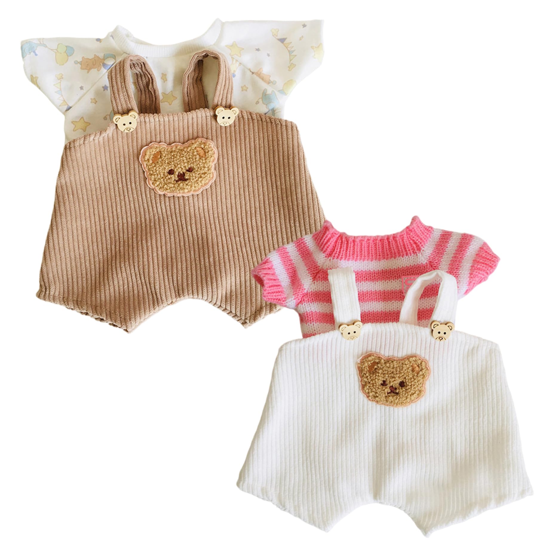 Doll Clothes, 12"/30cm Teddy Bear Clothes 2 Sets Corduroy Overalls Knit Sweater T-Shirt Cute Stuffed Animal Cloth for DIY Dressing Bear