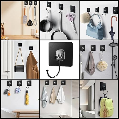 Miniatura 6 de Ganchos de pared adhesivos para colgar 44 libras (máx.), paquete de 16 ganchos adhesivos resistentes, ganchos adhesivos impermeables y resistentes