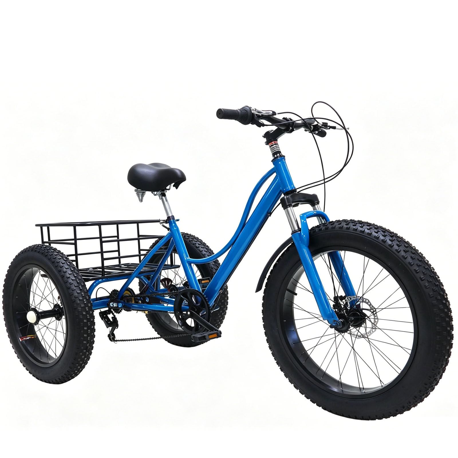 LTdlhFk 24" Adult Tricycle,7 Speed Cruiser Trike,All Terrain Fat Tire Tricycles with Basket for Seniors,For Shopping Picnic Outdoor Blue