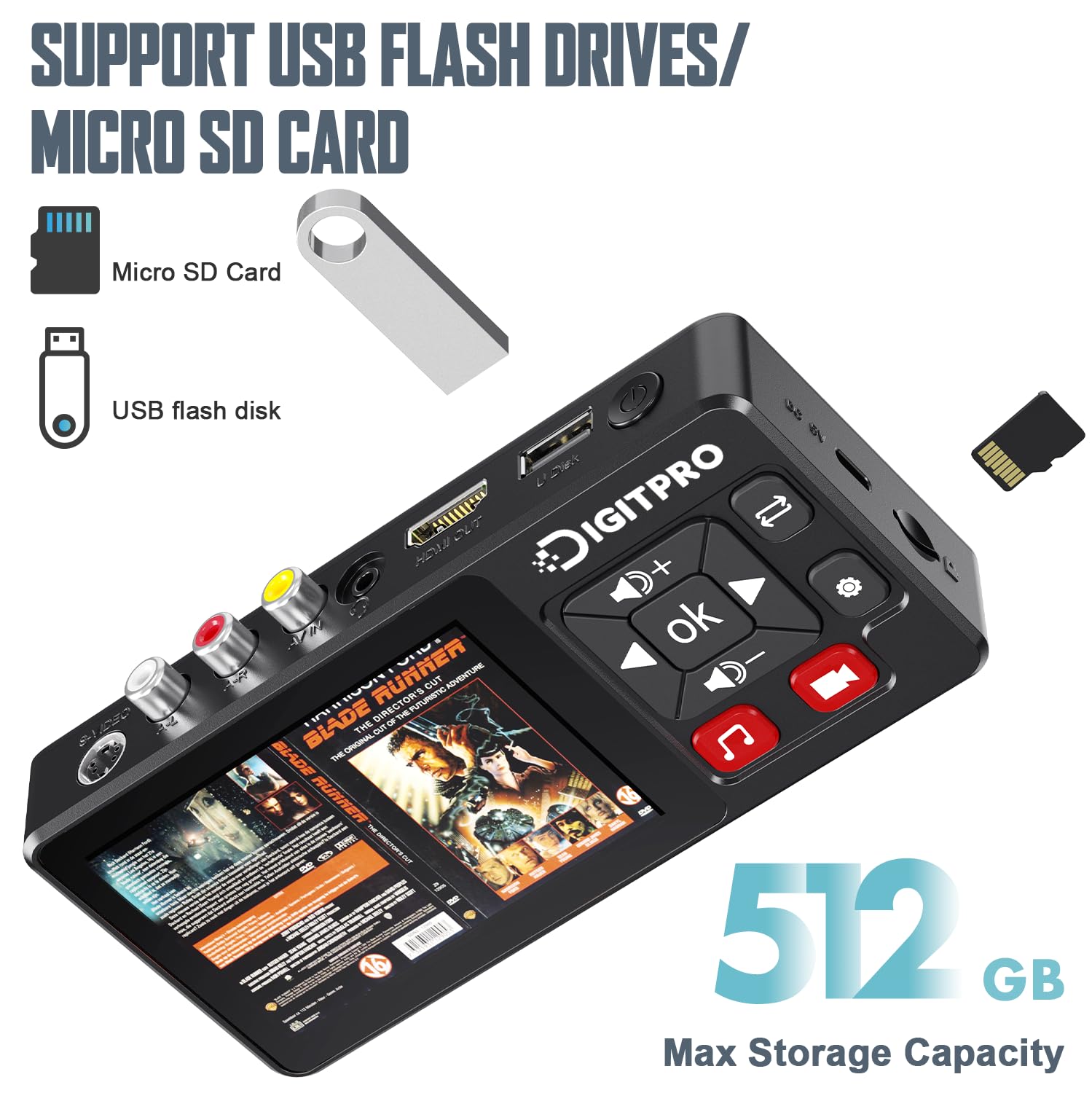 Convertitore da VHS a digitale, Registratore Video VHS Digital Recorder con Remote, Converte le Registrazioni da VHS, VCR, DVR, DVD, Hi8, Mini DV, Videocamera in Digitale