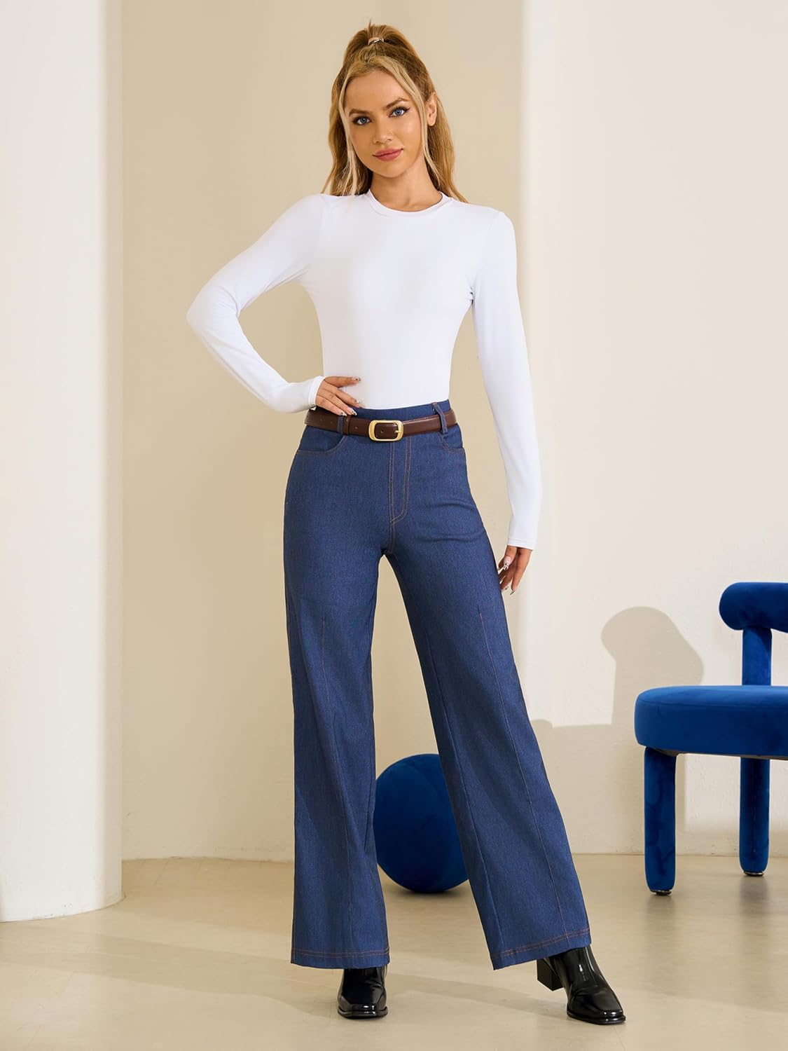 AFITNE Women’s Crew Neck Long Sleeve Bodysuit Basic Trendy Tummy Control Double Lined Thong Body Suit Tops Shirts - Image 4