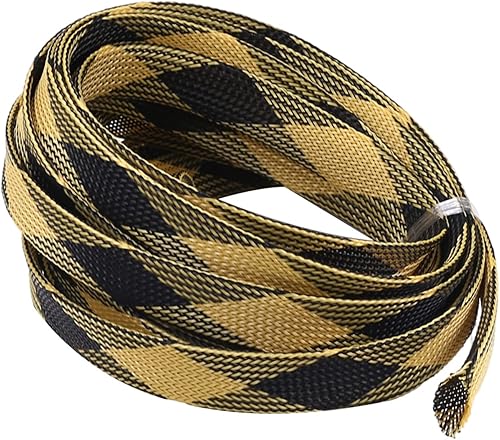 Miniatura 6 de Bettomshin 1 funda de gestión de cables, 0.197 x 0.630in (largo x ancho), protector de cable PET negro y amarillo, tubo de telar de alambre, funda