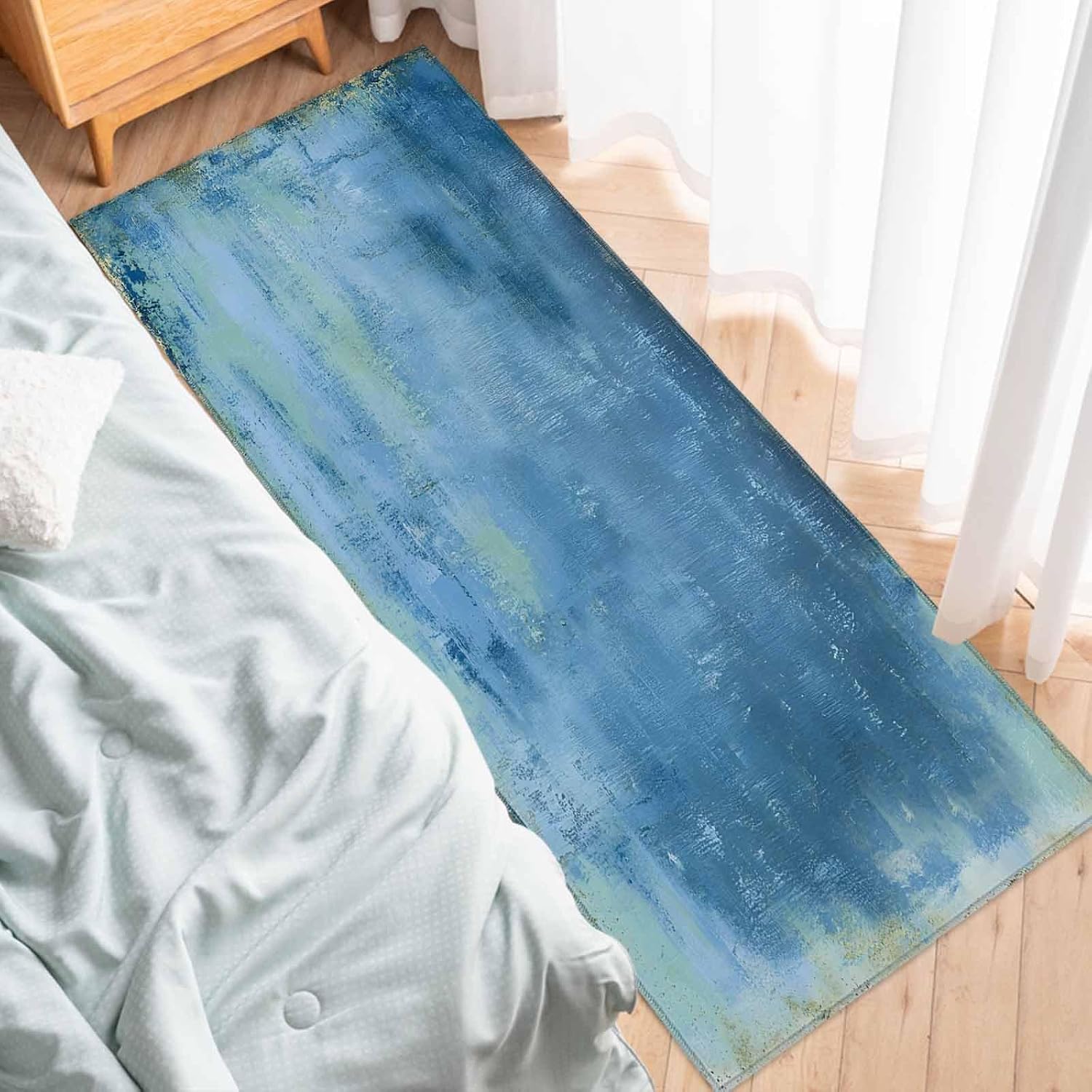 Kitchen Mats for Floor Blue Mottled Texture Abstract Washable Non Slip Kitchen Rugs 1PCS, Modern Minimalist Art Absorbent Standing Mats for Sink Bathroom Office Living Room 15.7x47.2in