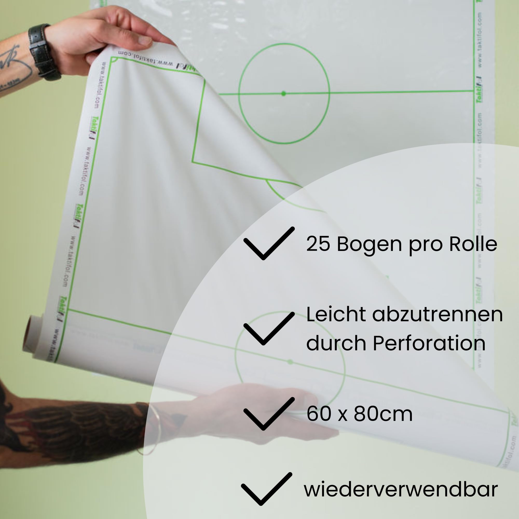 Feuilles Tactiques Football – Rouleau de 25 Feuilles 60 × 80 cm – électrostatiques, effaçables, réutilisables