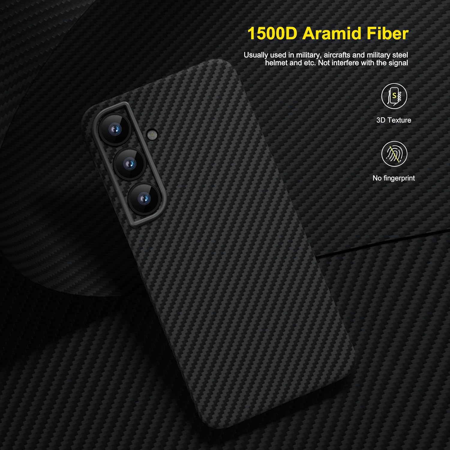 memumi Real Aramid Fiber for Samsung Galaxy S24 Thin Case, Sturdy Durable 0.5 mm Slim Fit for Galaxy S24 Carbon Fiber Case [Camera Full Protection] with Military-Grade Drop Protection Black