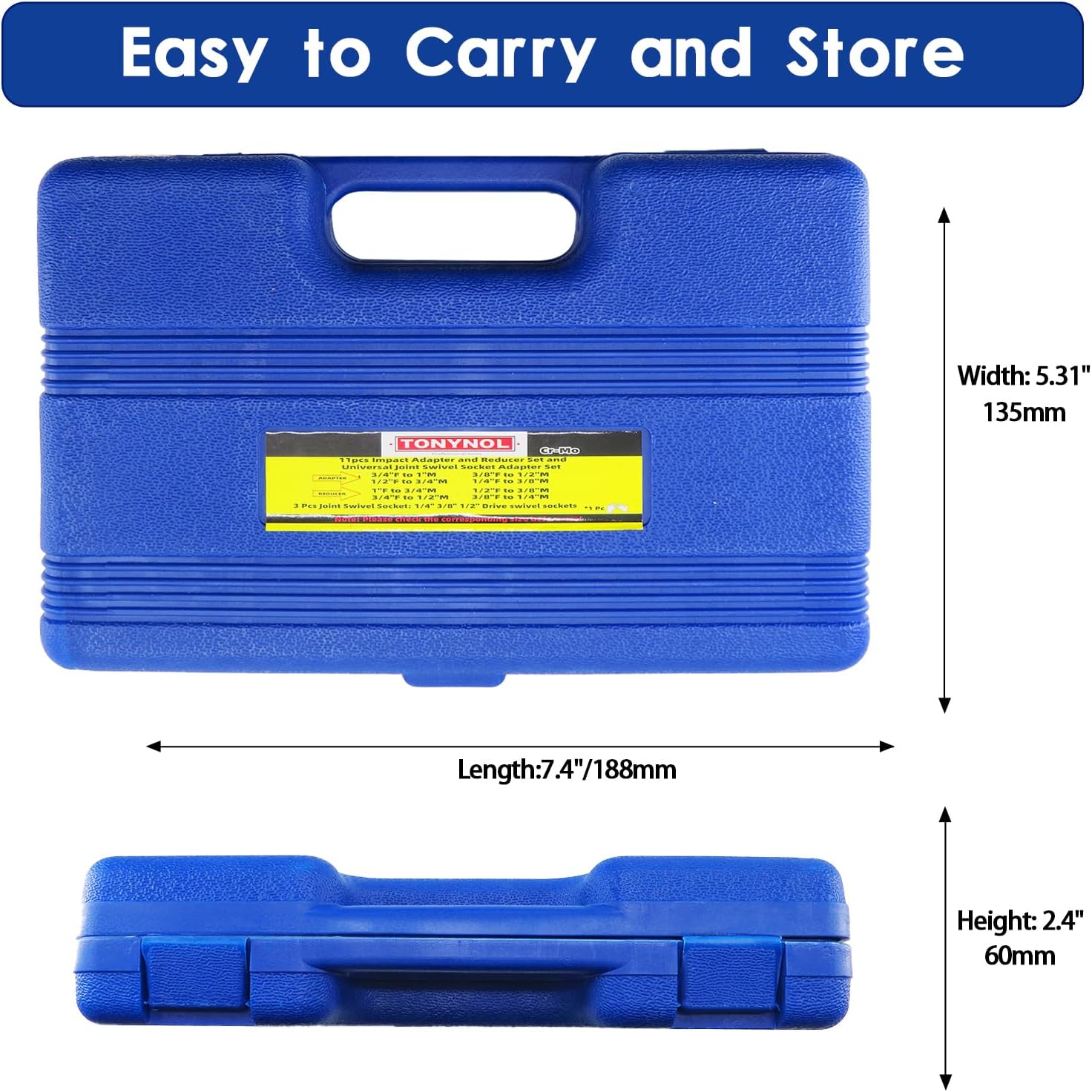 11pcs Impact Adapter and Reducer Set and Universal Joint Swivel Socket Adapter Set, 1/4" 3/8" 1/2" 3/4" 1" Drive Socket Adapter Set, Cr-Mo Steel,With a Storage Case.
