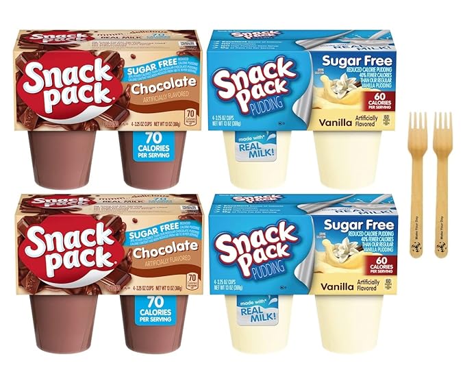 Snack Pack Sugar Free Pudding, Chocolate and Vanilla, 8