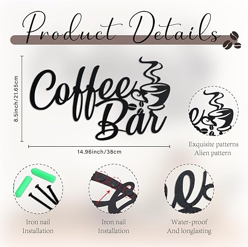 Miniatura 3 de KOYILTD Letrero de metal negro para barra de café para pared, cafetería, cafetería, decoración de pared, accesorios de cocina, letrero de taza negra