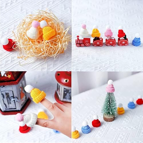 Miniatura 6 de PENTA ANGEL Mini sombreros de punto de Navidad 20 piezas de colores pequeños de lana de Papá Noel para muñecos de nieve colgantes de árbol de Navidad