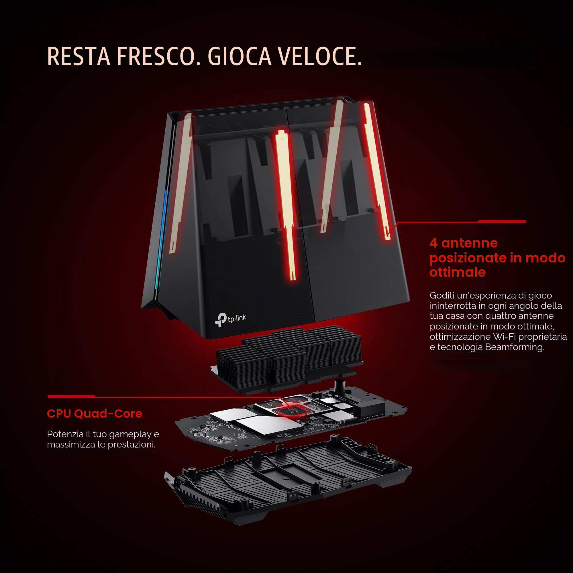 TP-Link BE11000 Tri-Band Wi-Fi 7 Gaming Router Archer GE650 | 6-Stream 11Gbps supporta 320MHz | 2×5G + 3×2.5G porte USB 3.0 | Accelerazione giochi, porta e pannello dedicati per giochi, illuminazione