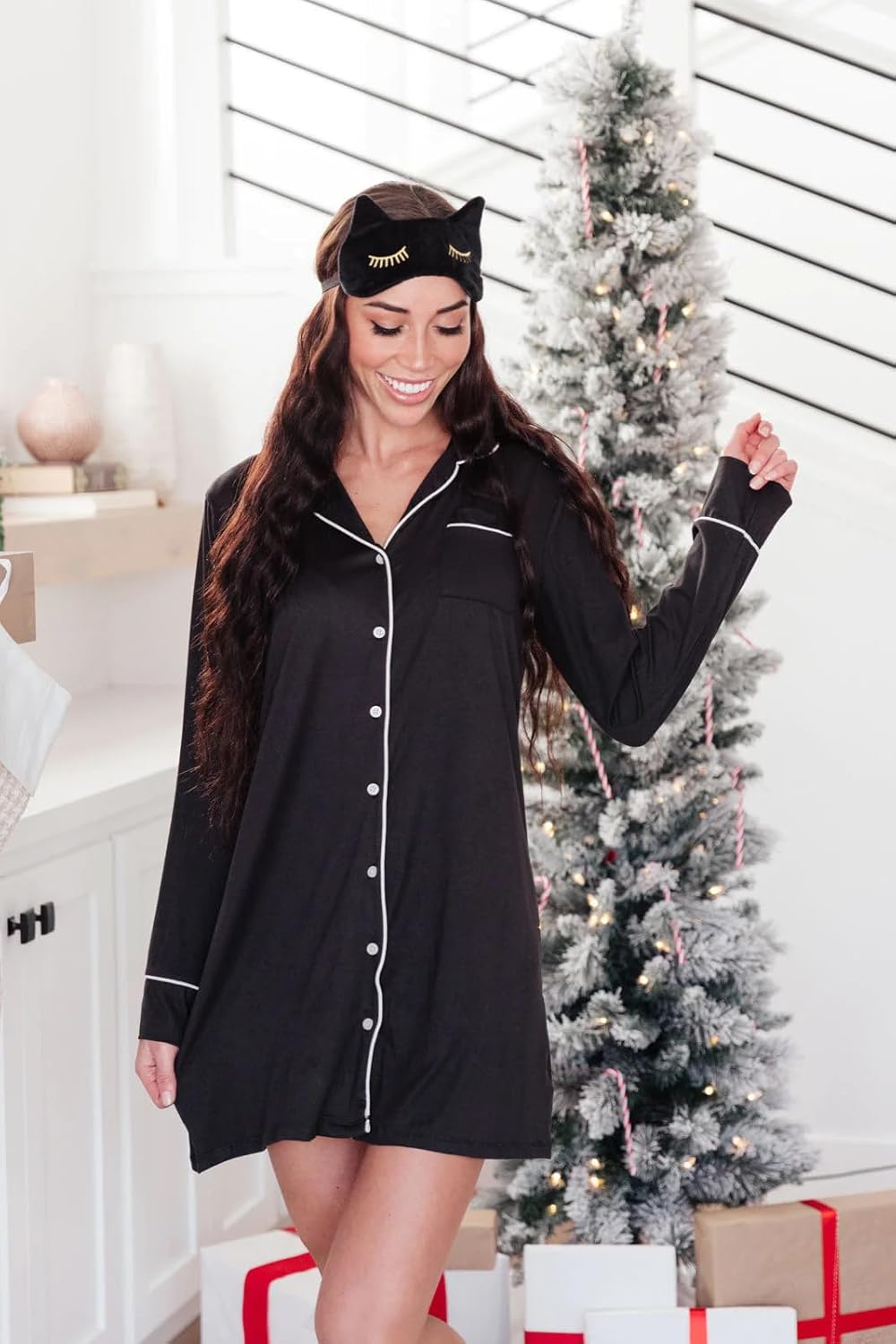 Cherrydew Bamboo Viscose Nightgown Women Super Soft Comfy Cooling Breathable Long Sleeve Sleepwear Button Down Sleep Shirts - Image 4