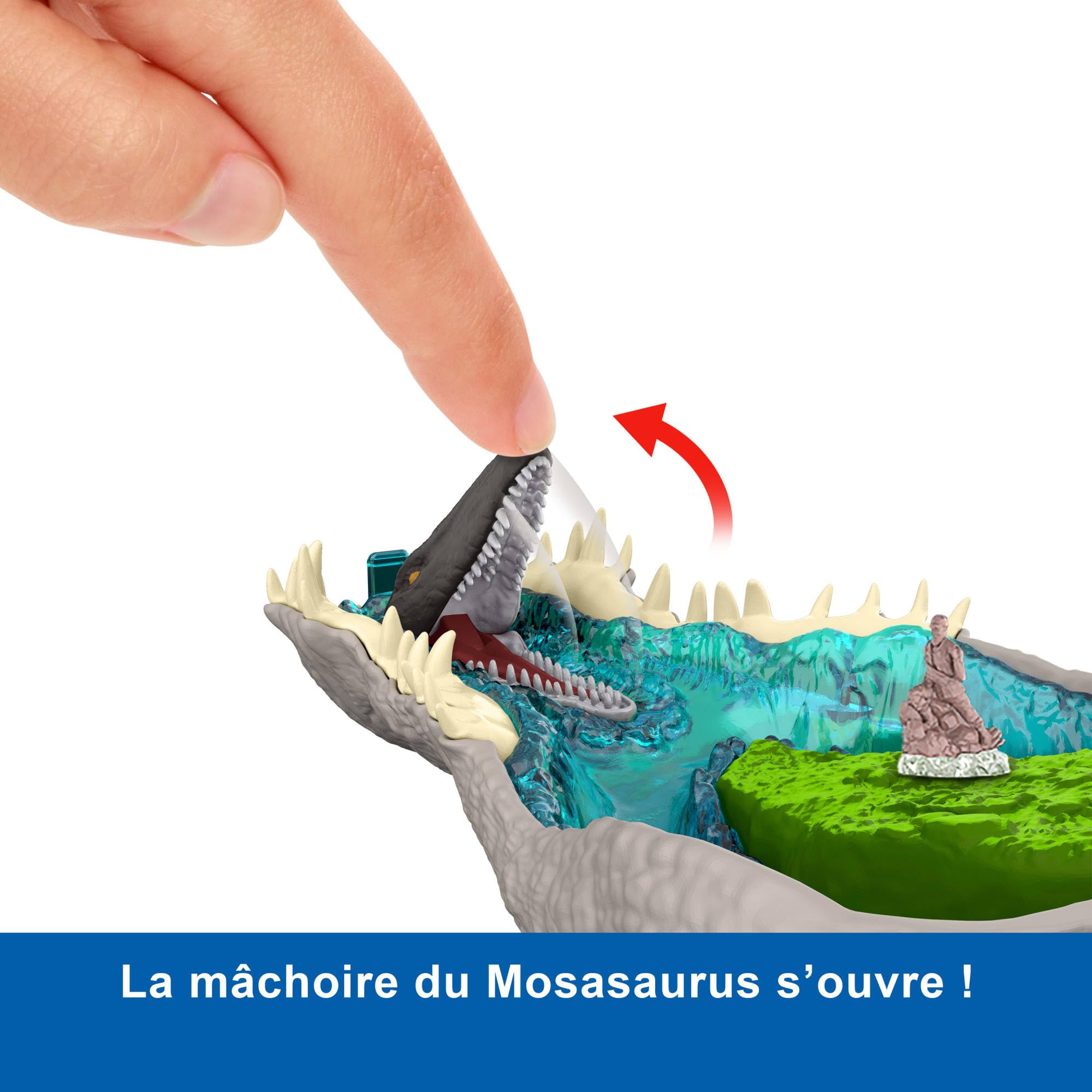 Mattel Jurassic World: Renaissance Coffret Micro Aventures Spinosaure , avec la tête du spinosaure qui s’ouvre et intègre 4 fonctions interactives, 3 mini-figurines, figurine dinosaure, JGB98