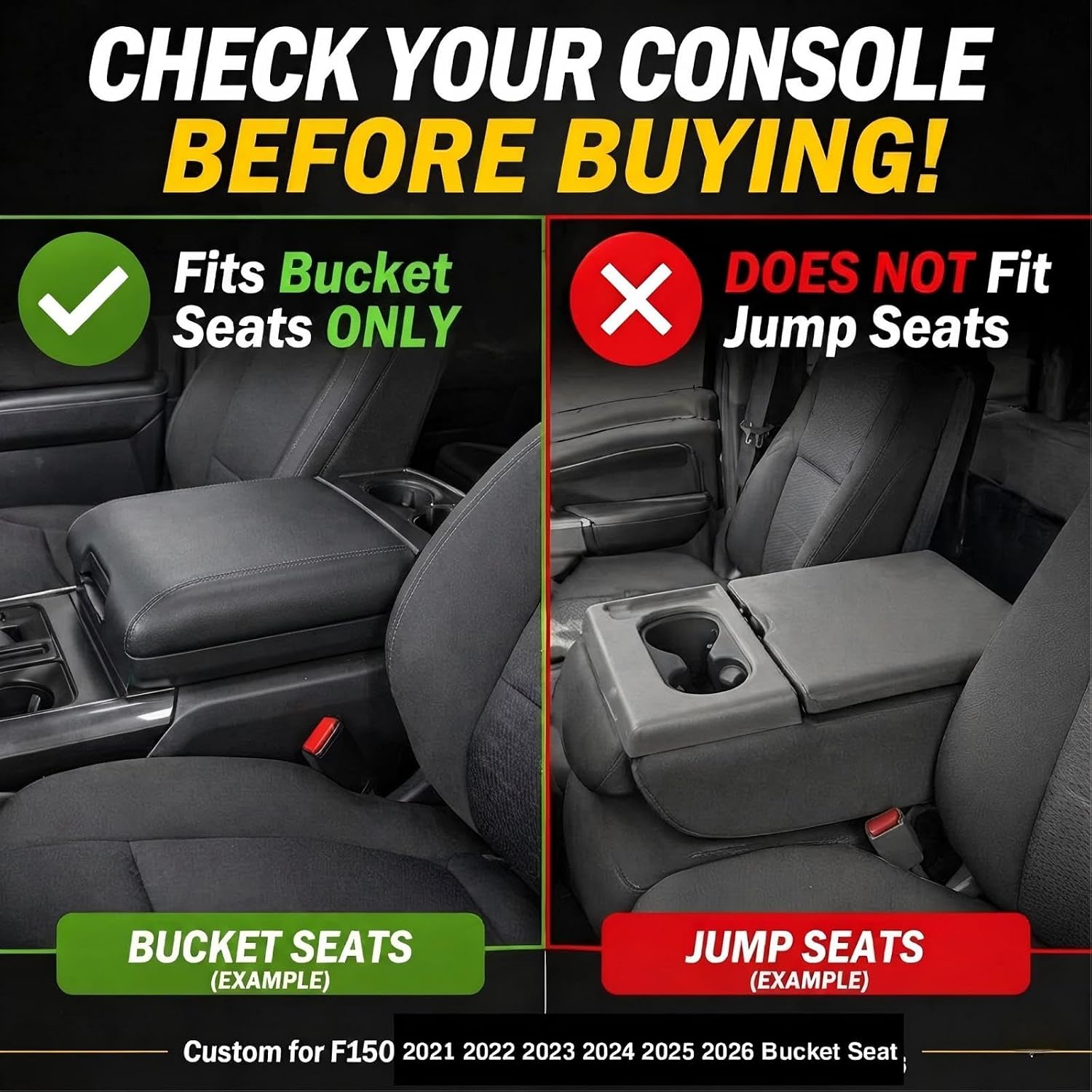 Center Console Cover for Ford F150 2021-2026 (Bucket Seat Only),PVC Leather Armrest Cushion W/Storage Pockets, Anti-Scratch Middle Console Protector, Wear-Resistant Truck Interior Accessories